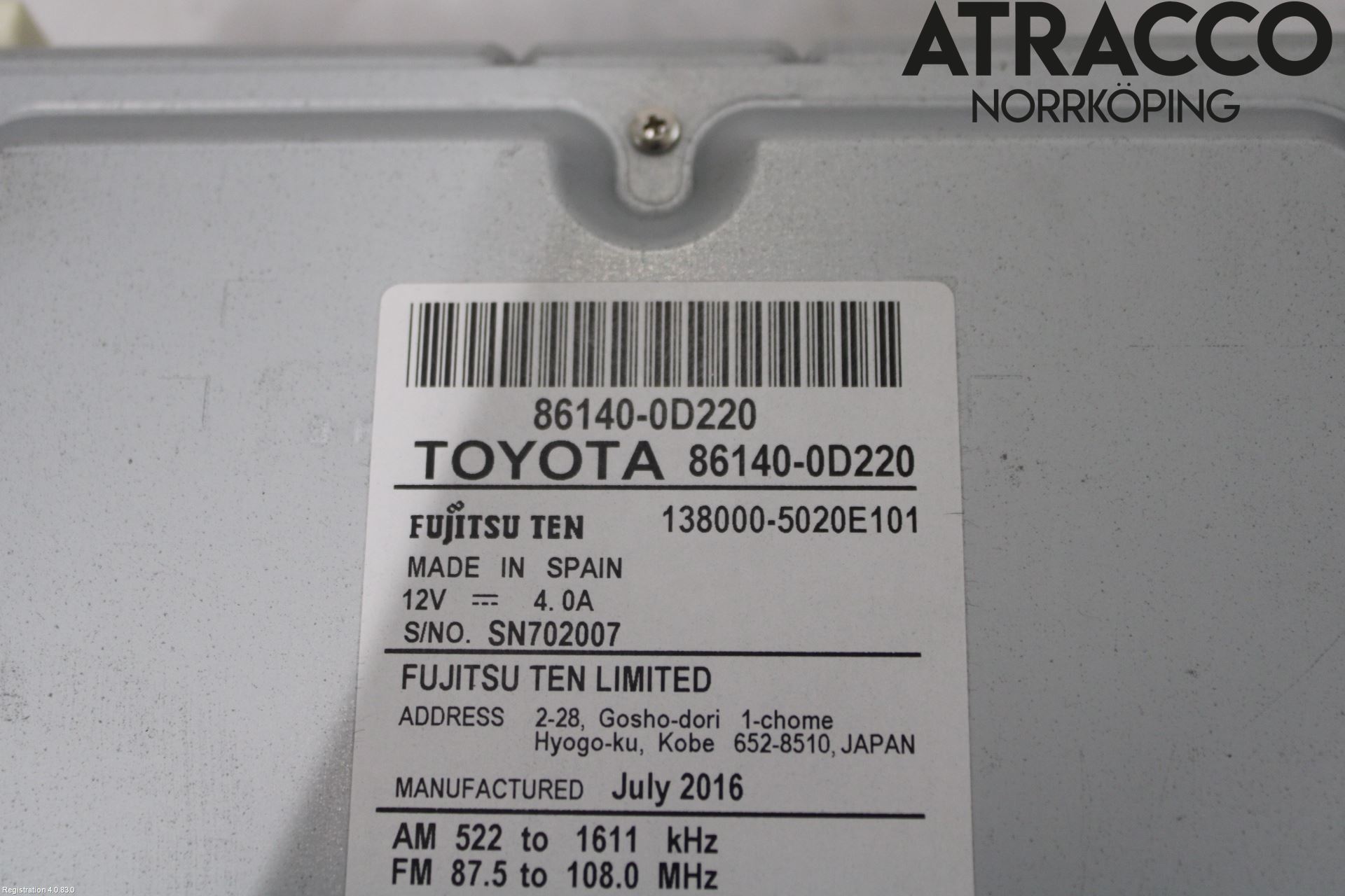 Toyota YARIS XP130 15-20 Stereo Radio Med Cd