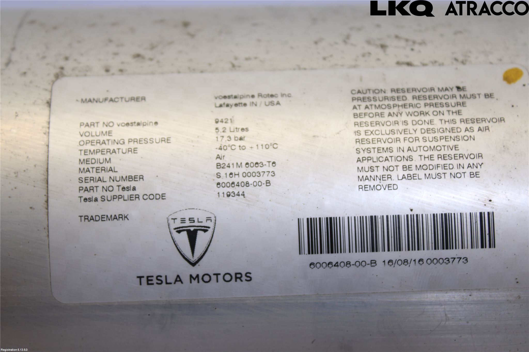Tesla MODEL S 13- Nivå/Lufrfrändring Trycktank