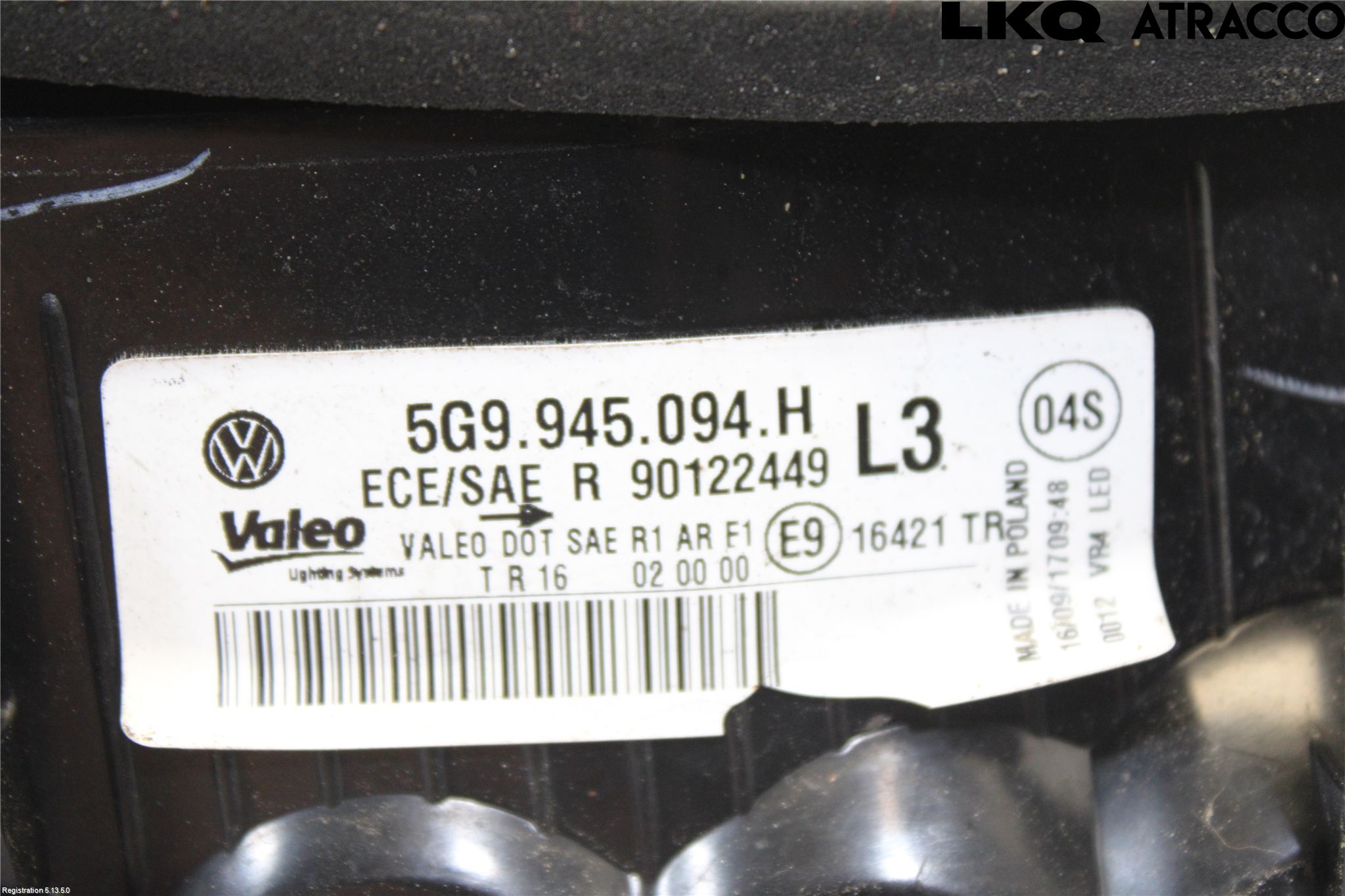 Volkswagen VW GOLF / E-GOLF VII 13-20 Baklykt Høyre  På Luke(Indre)