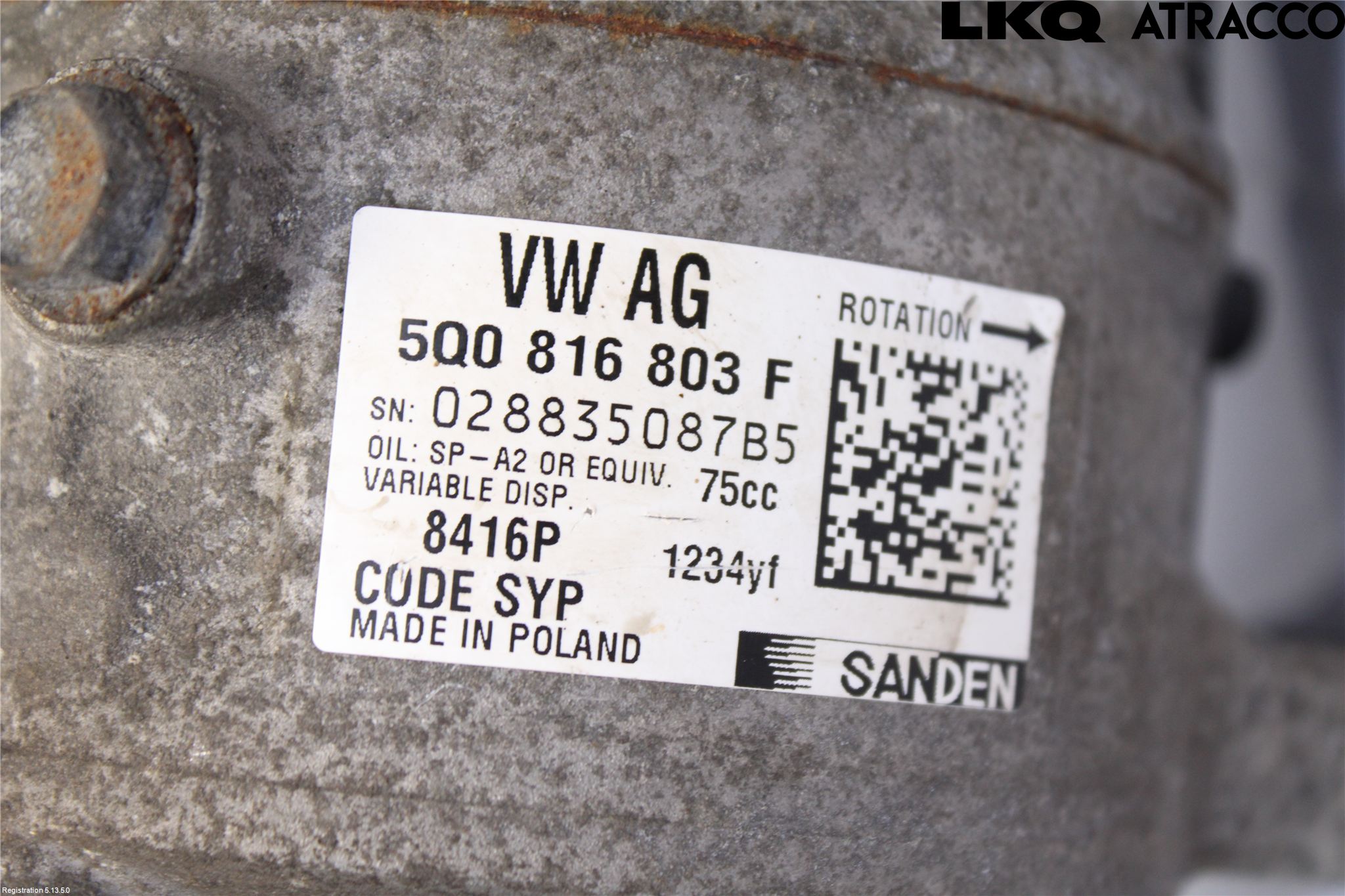 Volkswagen VW GOLF / E-GOLF VII 13-20 Varme Ac Kompressor