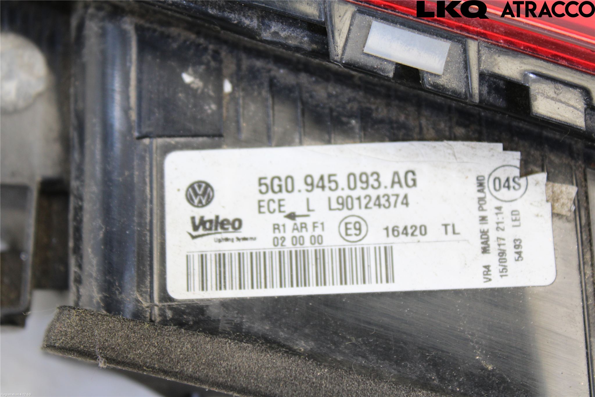 Volkswagen VW GOLF / E-GOLF VII 13-20 Baklykt Venstre  På Luke(Indre
