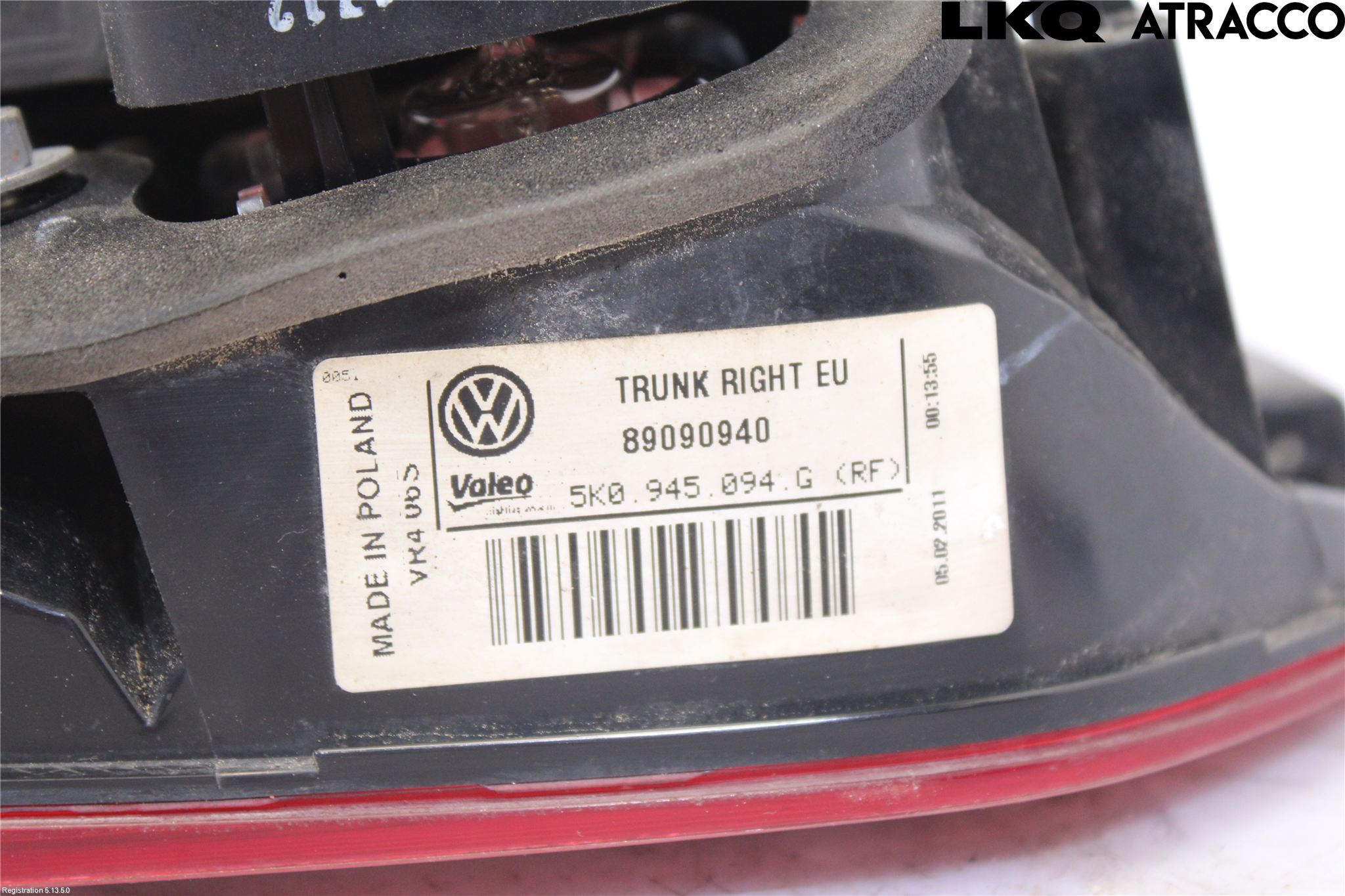 Volkswagen VW GOLF VI 09-13 Baklykt Høyre  På Luke(Indre)
