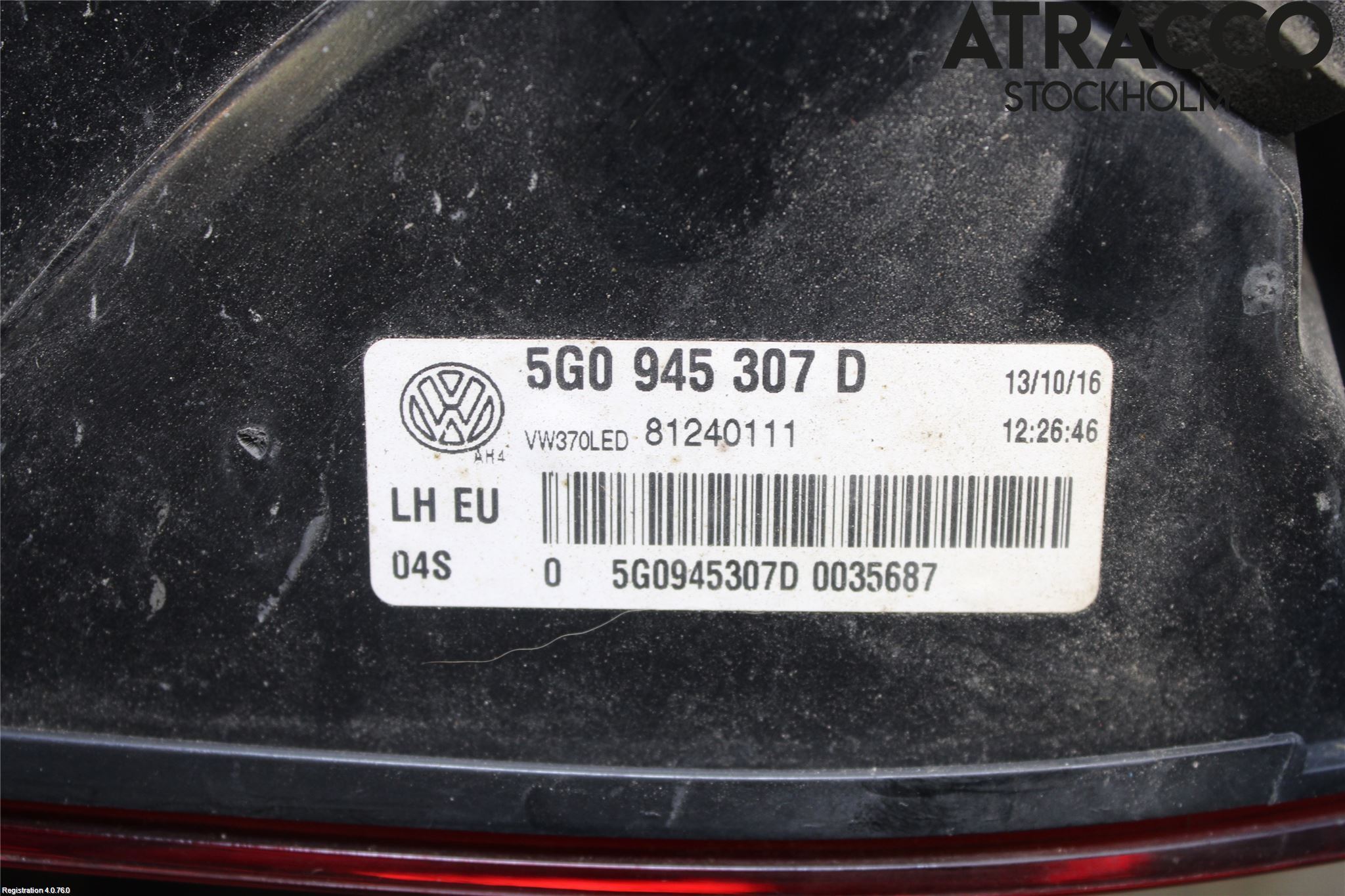 Volkswagen VW GOLF / E-GOLF VII 13-20 Baklykt Venstre  På Luke(Indre