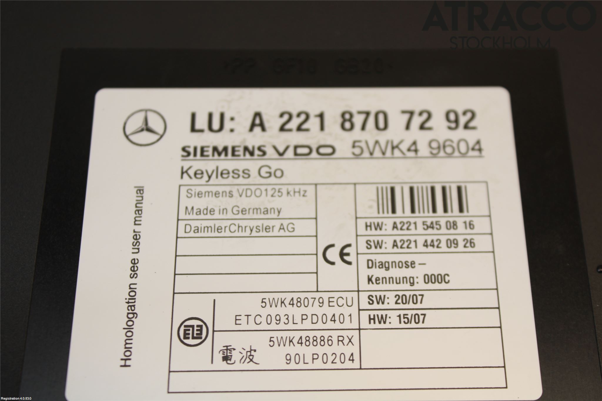 Mercedes-Benz MB S-KLASS (W221) 05-13 Styreenhet Øvrig