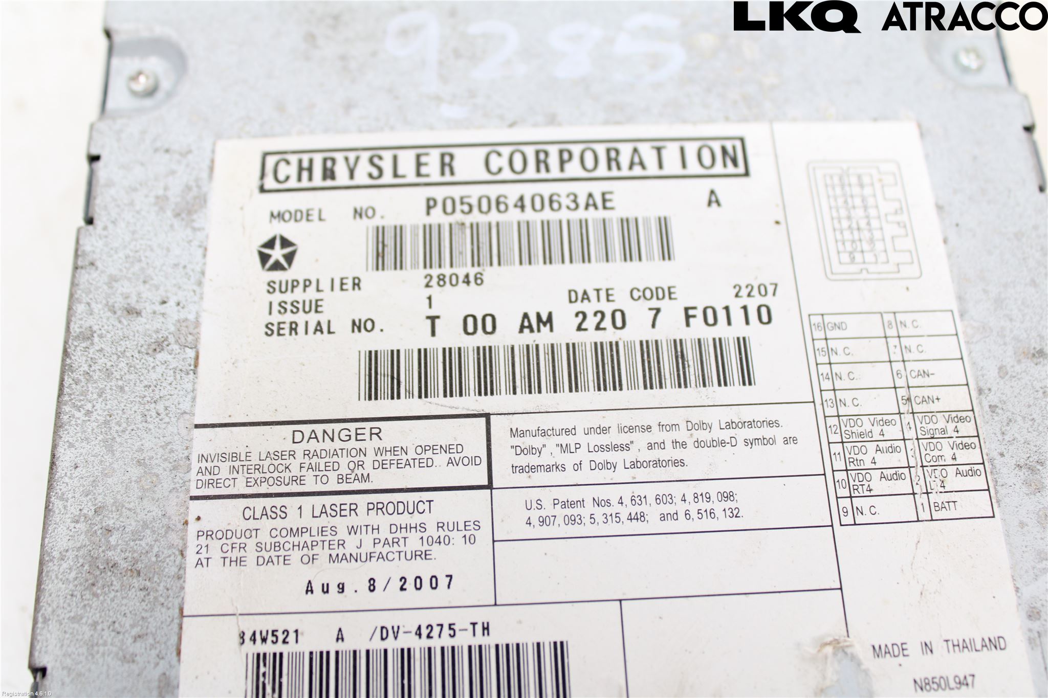 Chrysler CHR VOYAGER     04-07 Stereo Radio Med Cd