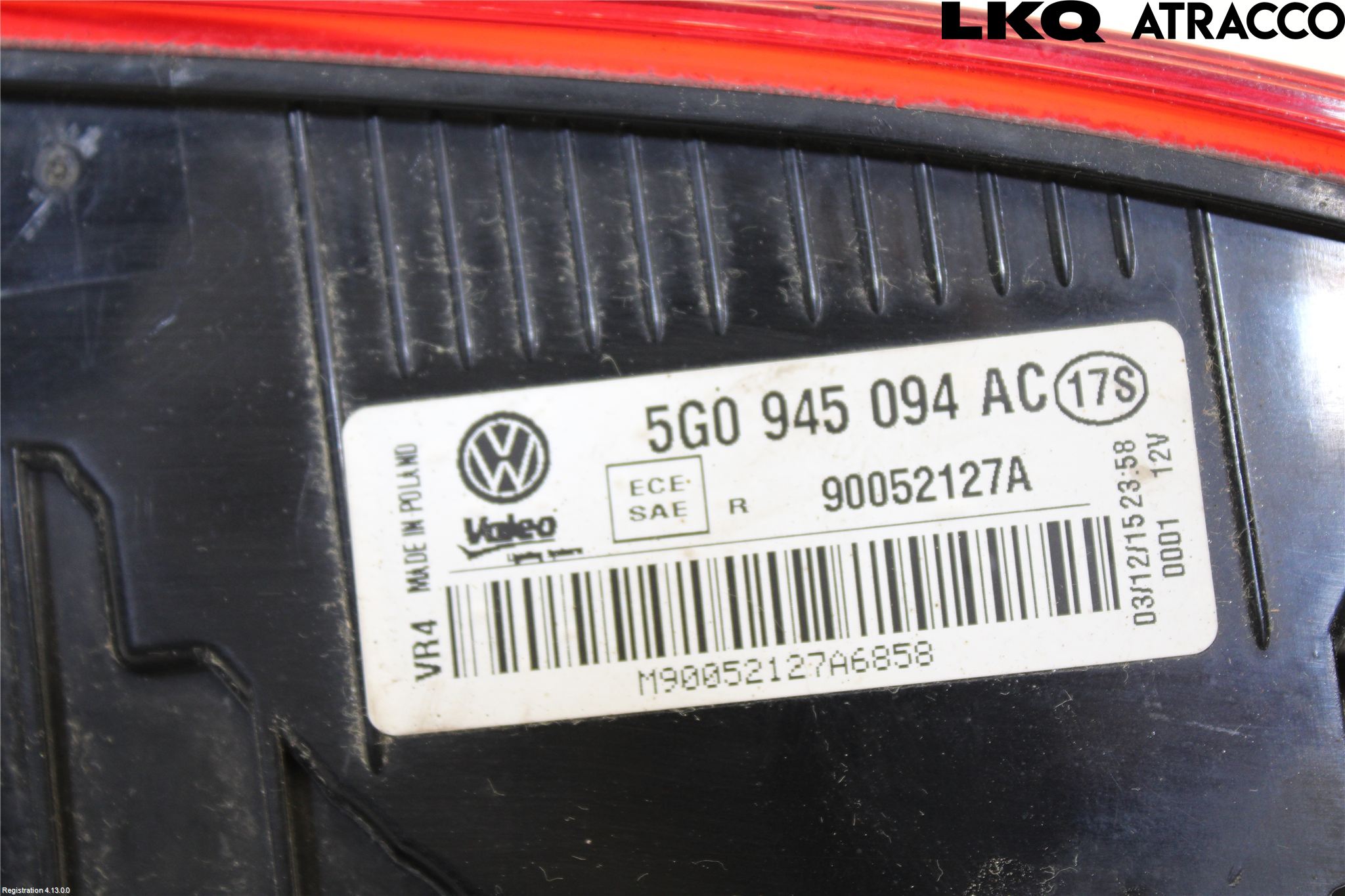 Volkswagen VW GOLF / E-GOLF VII 13-20 Baklykt Høyre  På Luke(Indre)