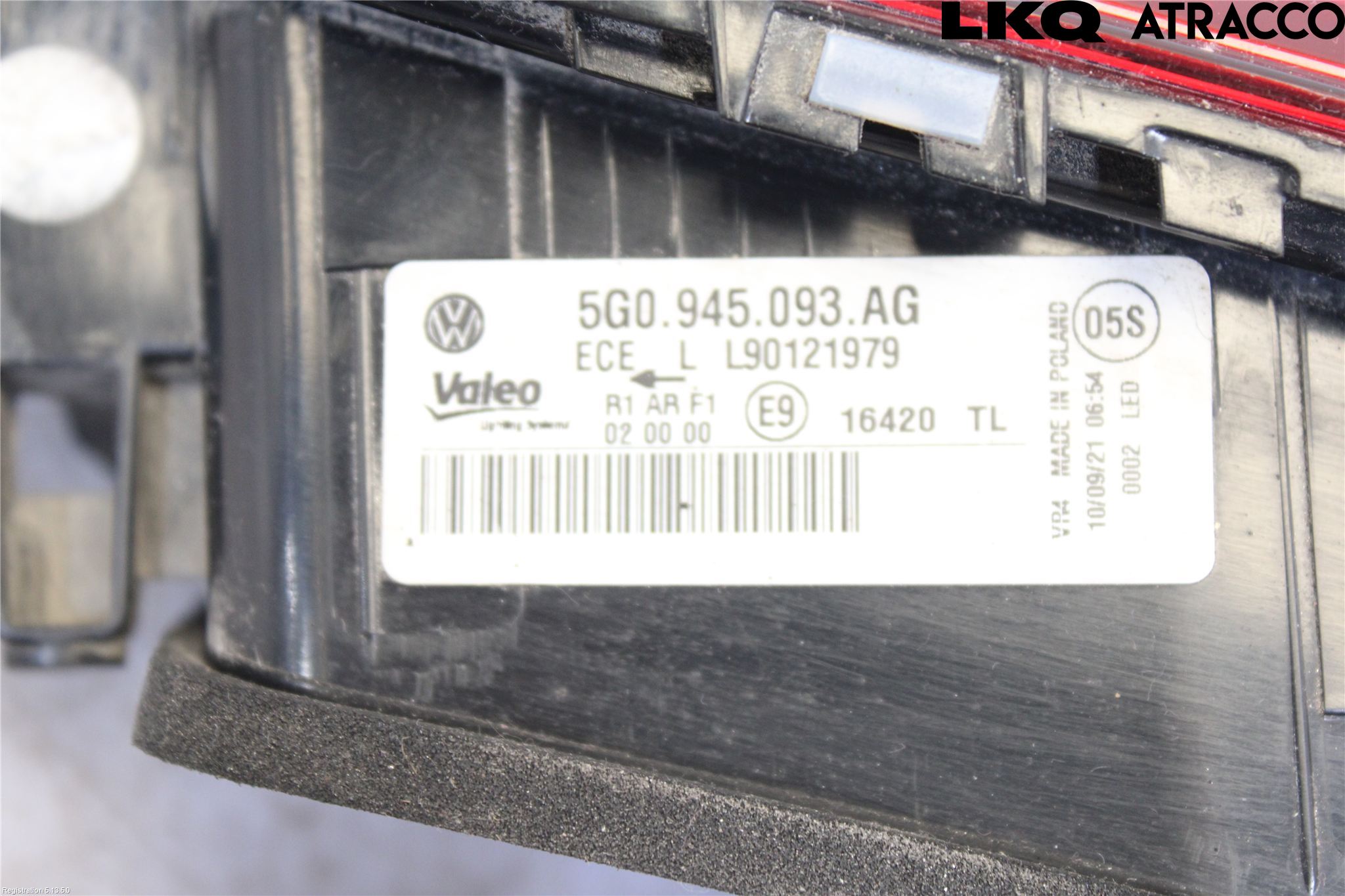 Volkswagen VW GOLF / E-GOLF VII 13-20 Baklykt Venstre  På Luke(Indre