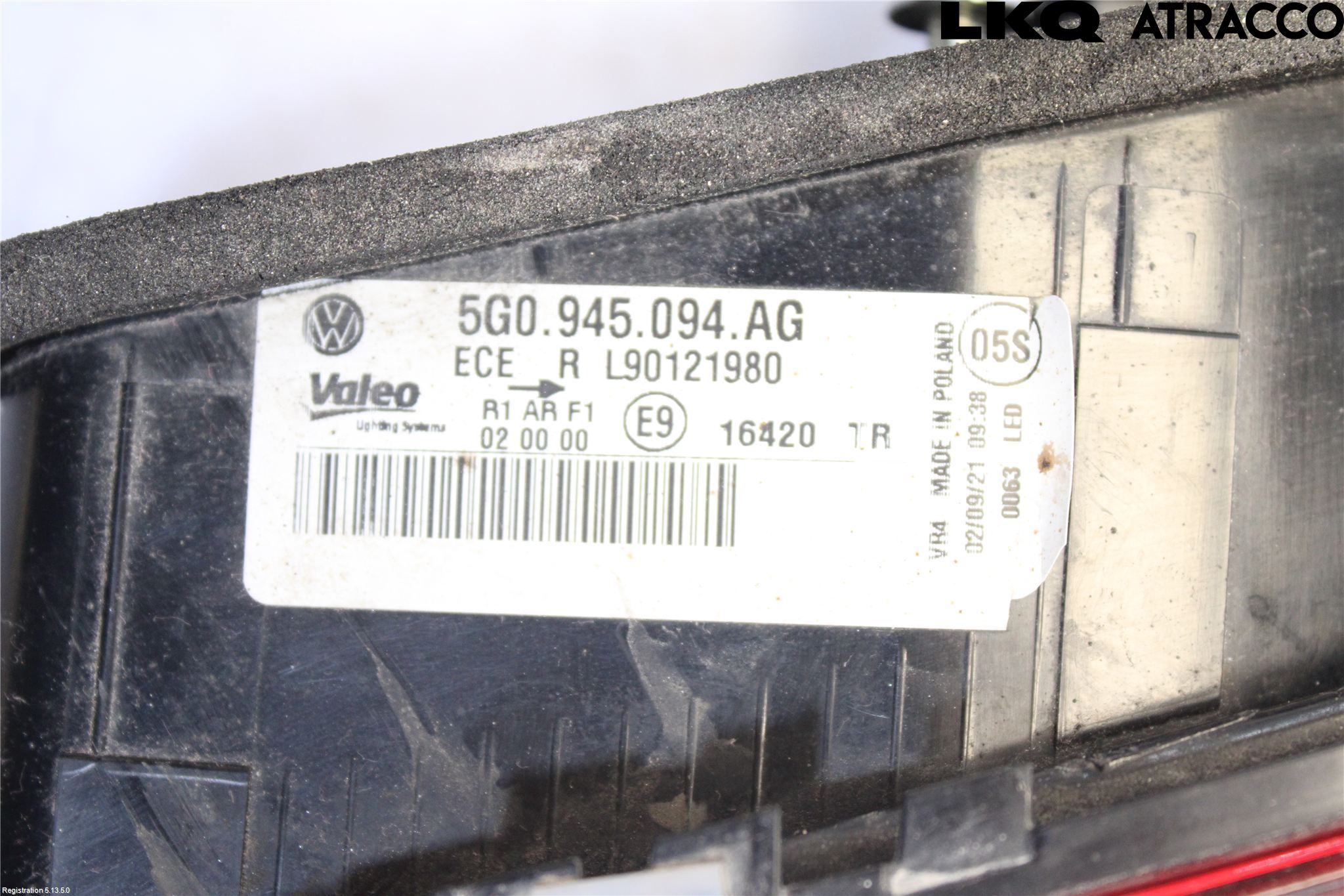 Volkswagen VW GOLF / E-GOLF VII 13-20 Baklykt Høyre  På Luke(Indre)
