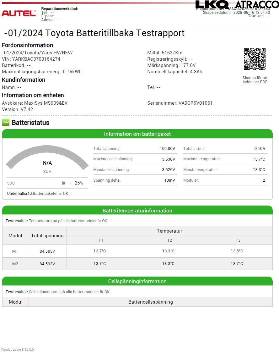 Toyota YARIS XP21 20- Hybrid Batteri