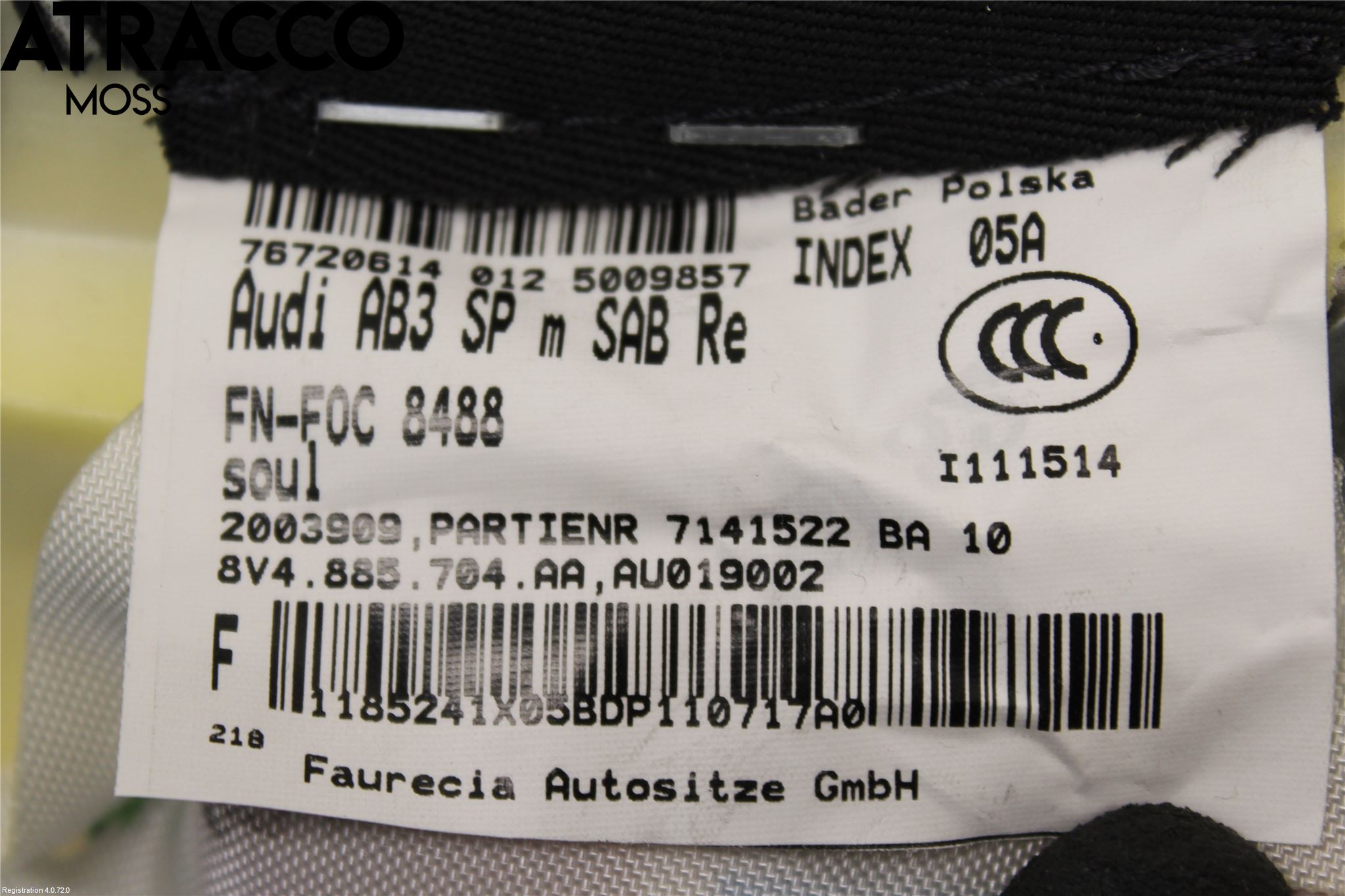 Audi A3/S3 8V 13-20 Innr Sidetrekk-Deksel