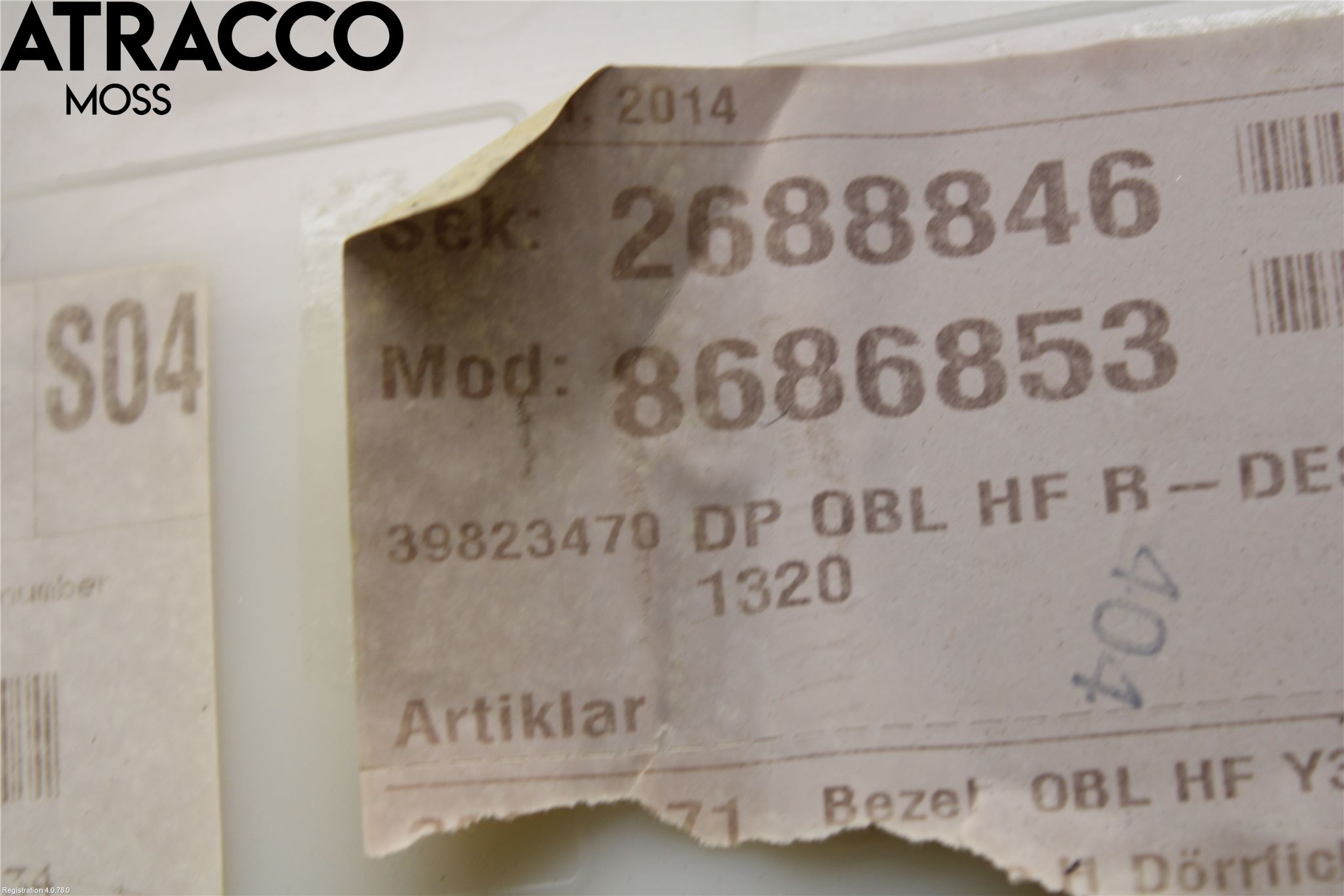 Volvo V60 11-13 Innr Dørtrekk Høyre