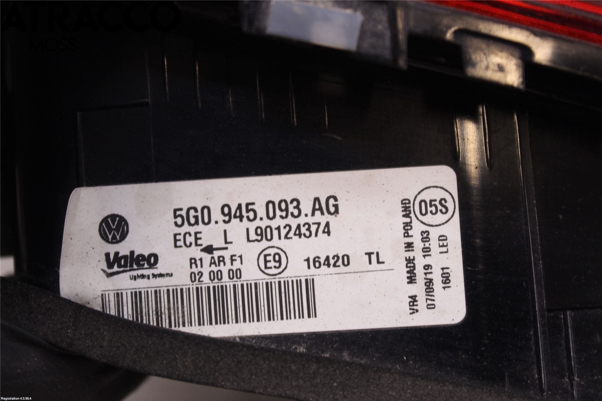 Volkswagen VW GOLF / E-GOLF VII 13-20 Baklykt Venstre På Luke(Indre