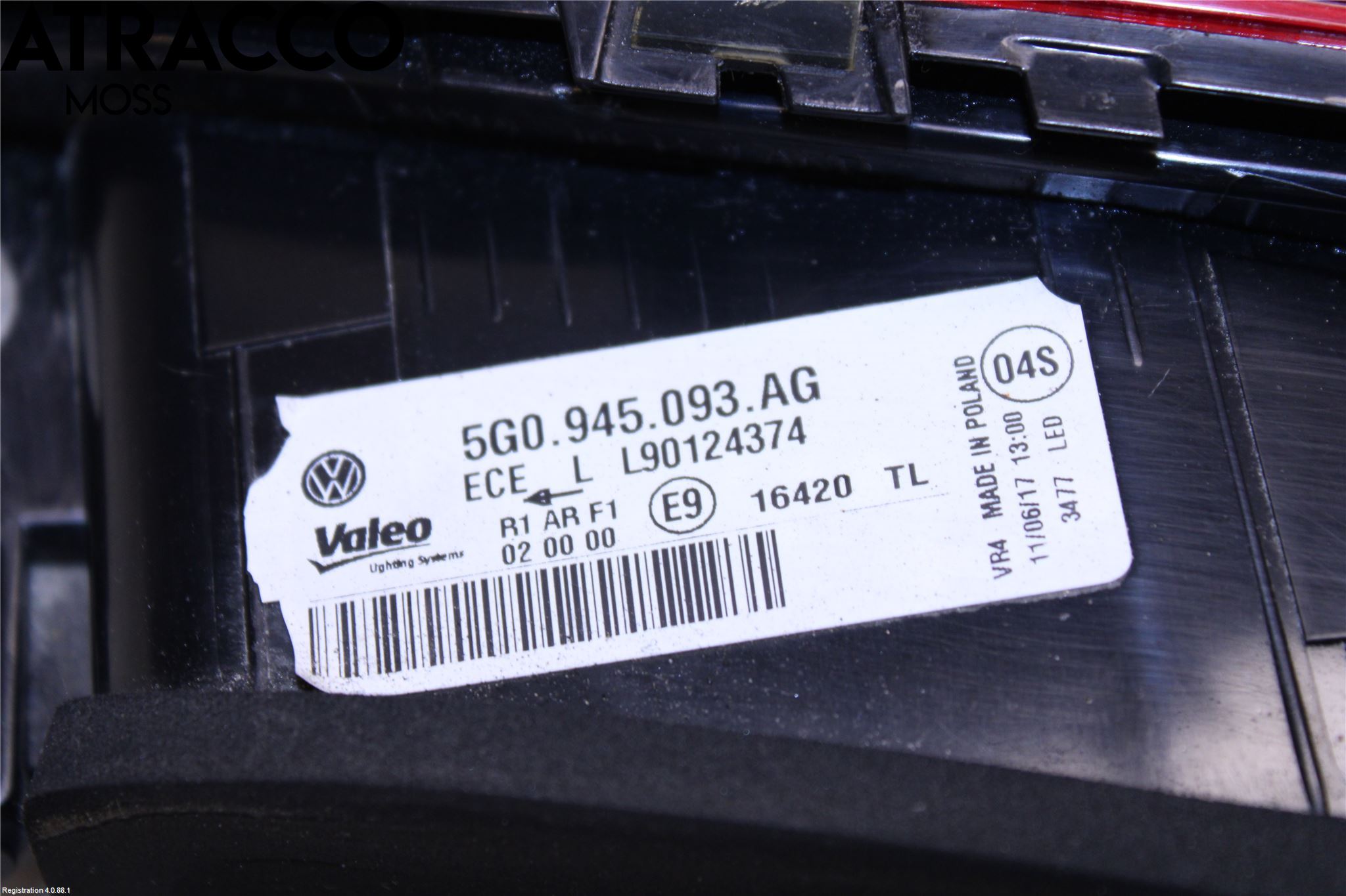 Volkswagen VW GOLF / E-GOLF VII 13-20 Baklykt Venstre  På Luke(Indre