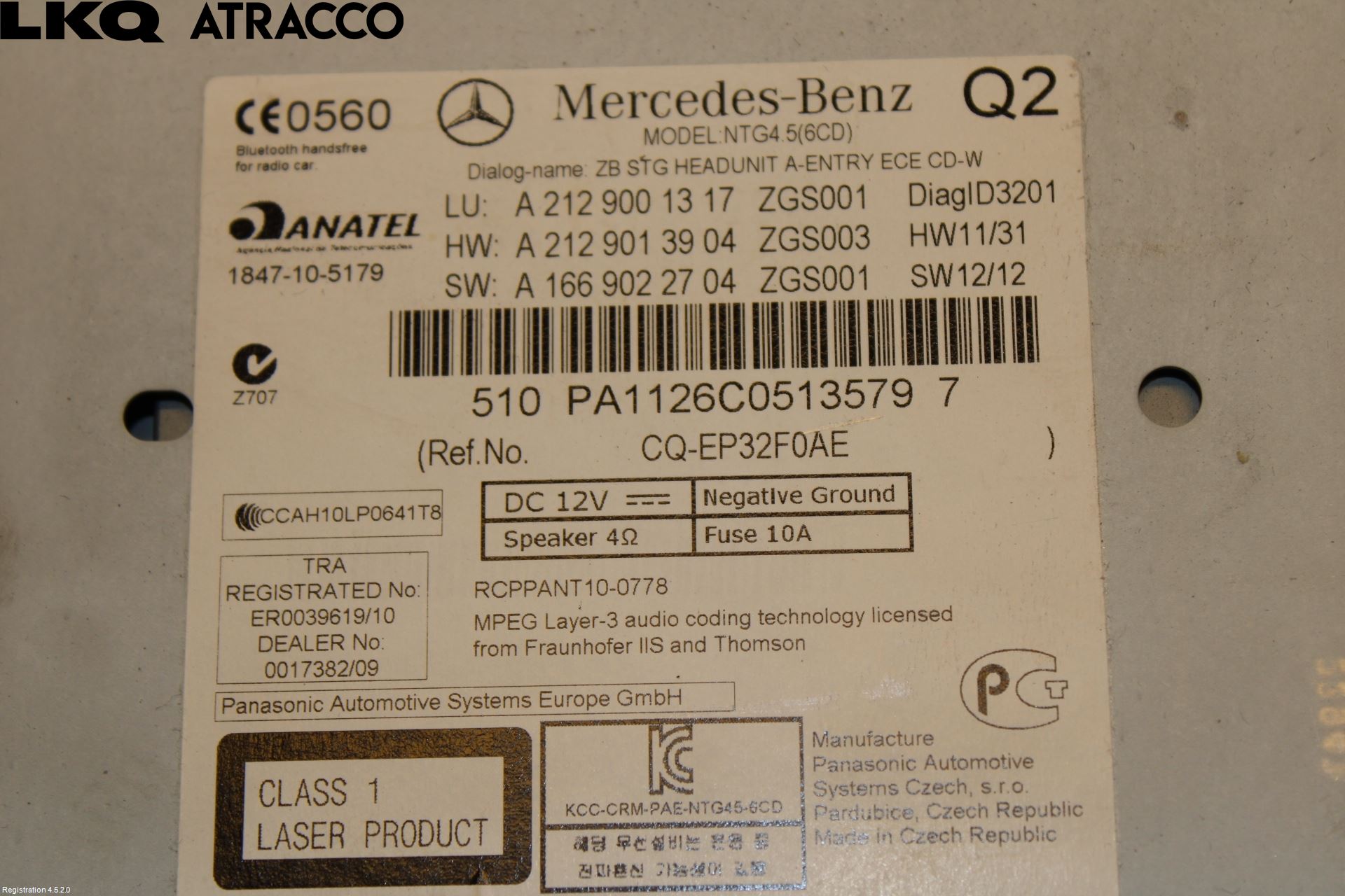 Mercedes-Benz MB E-KLASS (W212) 09-16 Stereo Radio Med Cd