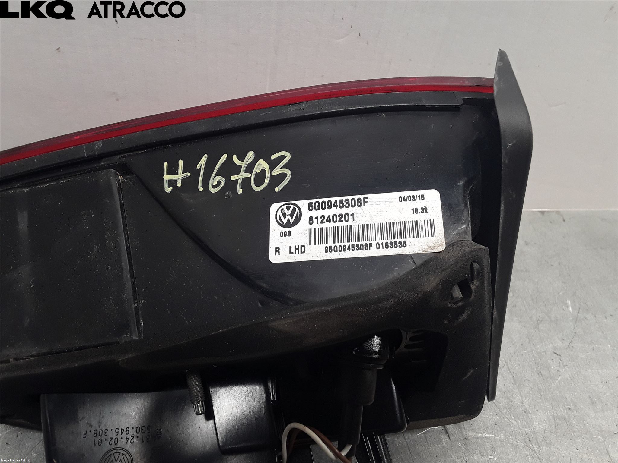 Volkswagen VW GOLF / E-GOLF VII 13-20 Baklykt Høyre  På Luke(Indre)