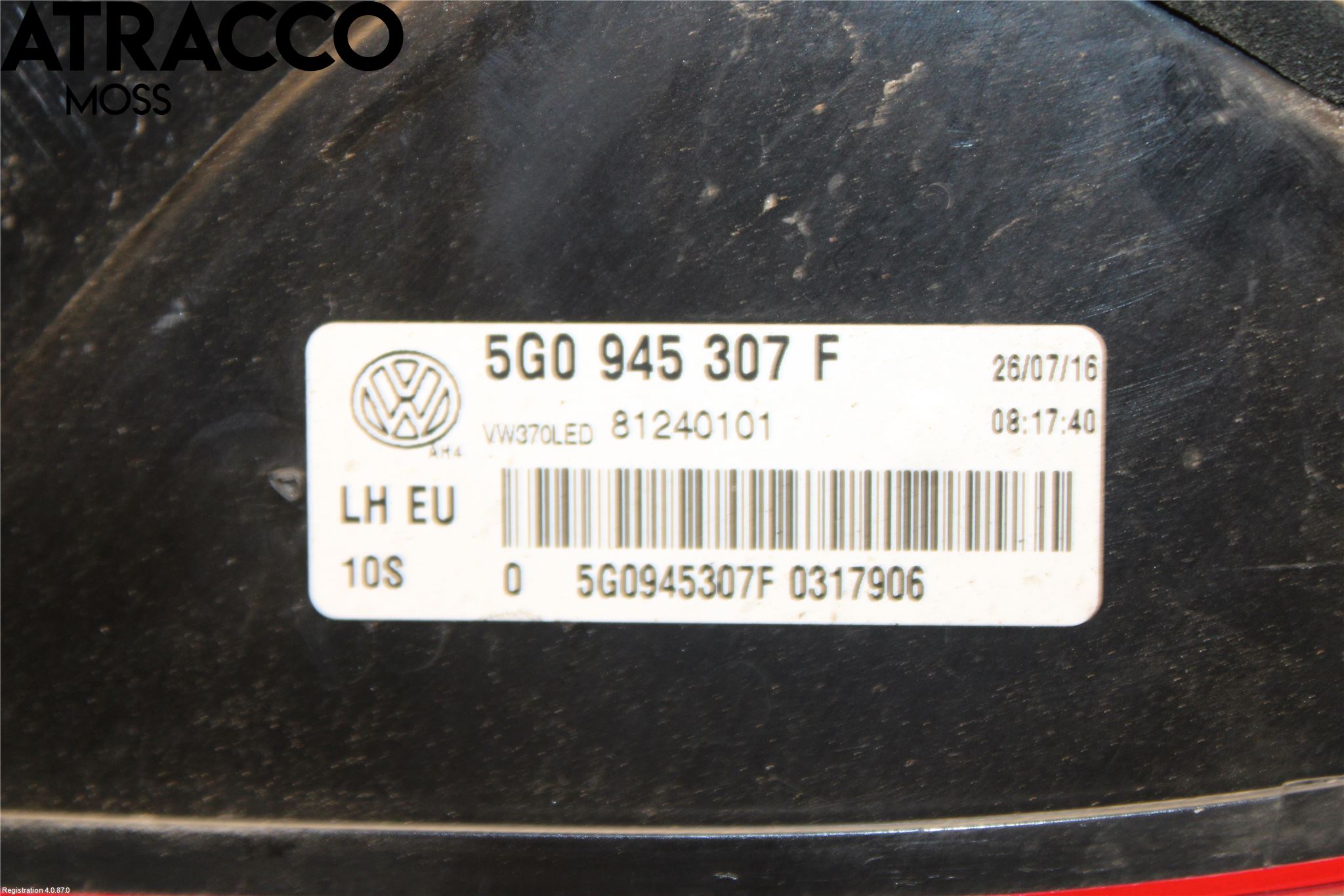 Volkswagen VW GOLF / E-GOLF VII 13-20 Baklykt Venstre  På Luke(Indre