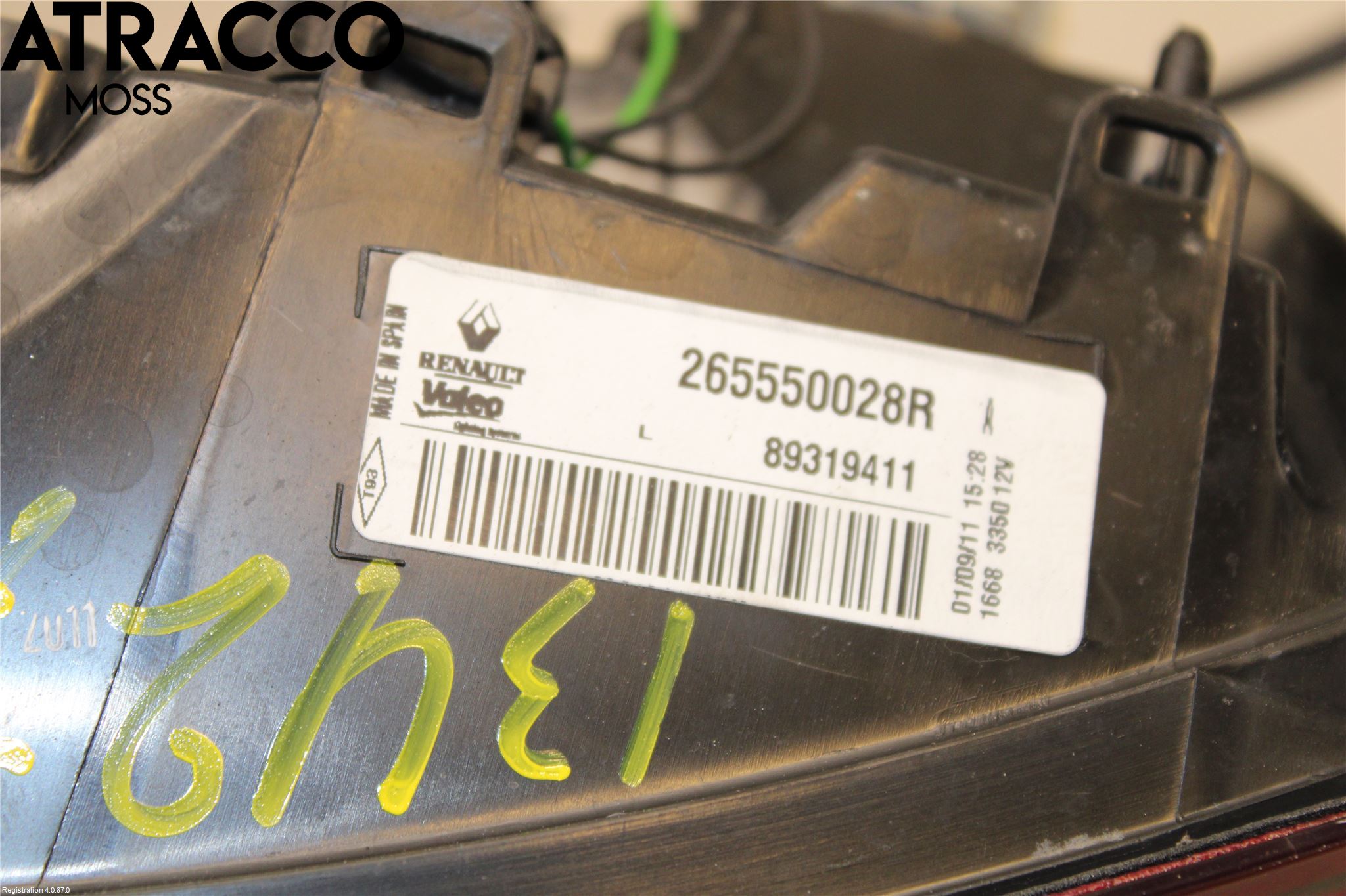 Renault MEGANE III 09-15 Baklykt Venstre  På Luke(Indre