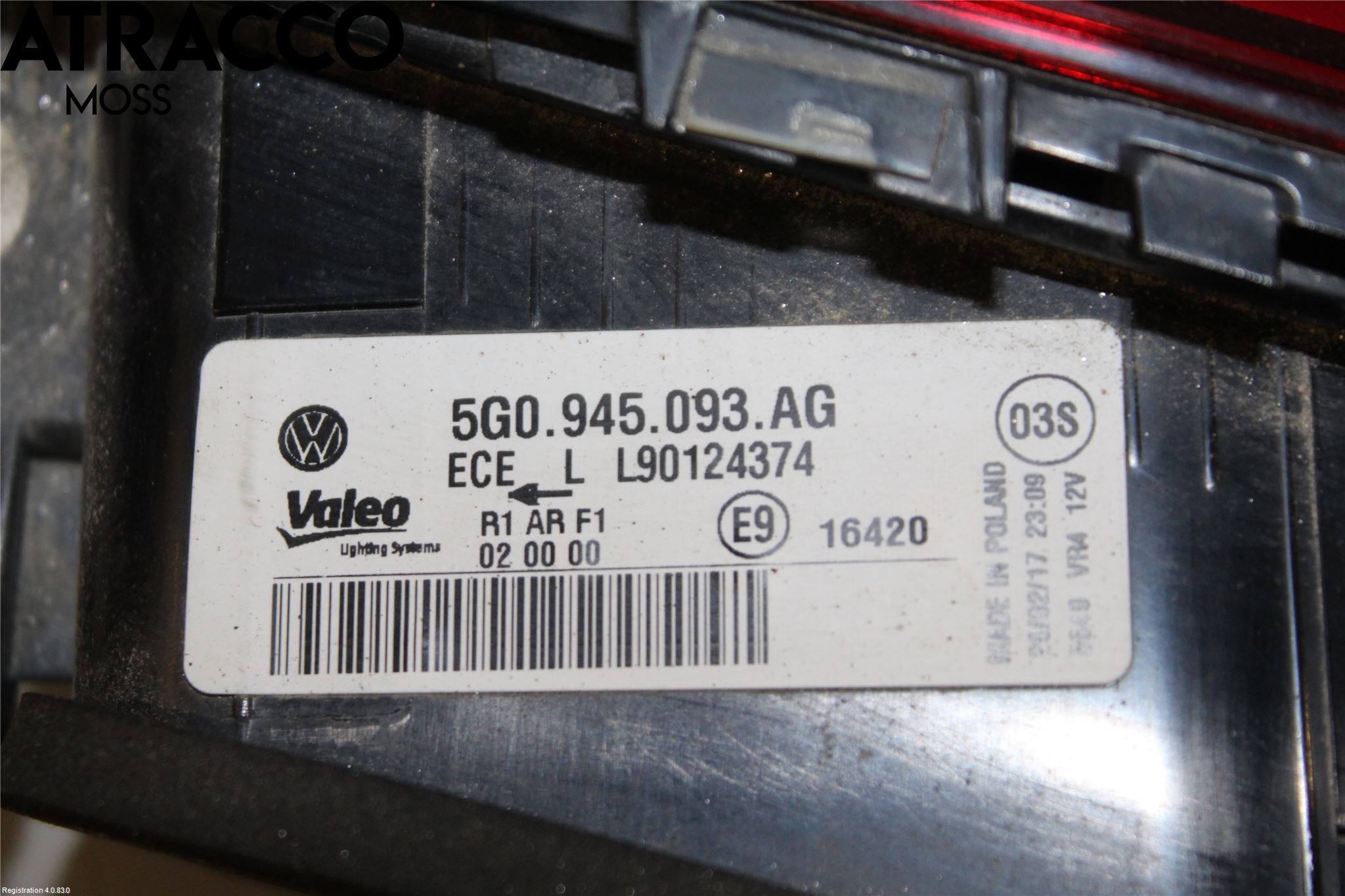 Volkswagen VW GOLF / E-GOLF VII 13-20 Baklykt Venstre  På Luke(Indre