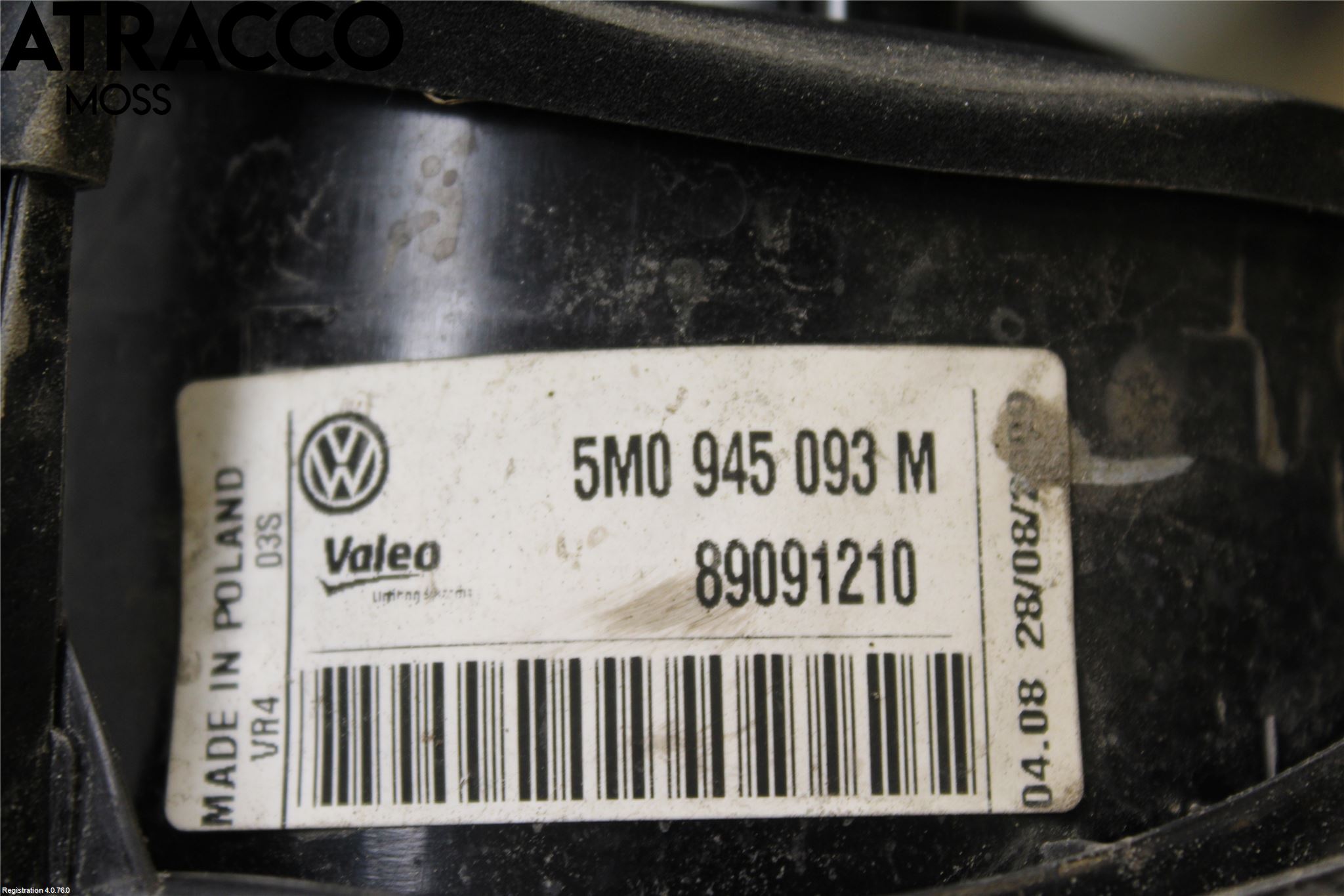 Volkswagen VW GOLF PLUS/CROSS GOLF 04-14 Baklykt Venstre  På Luke(Indre