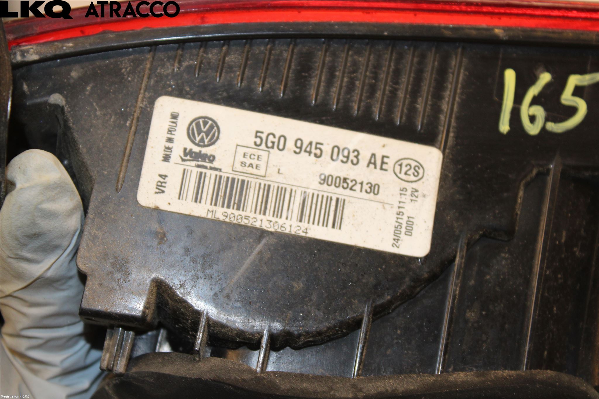 Volkswagen VW GOLF / E-GOLF VII 13-20 Baklykt Venstre  På Luke(Indre