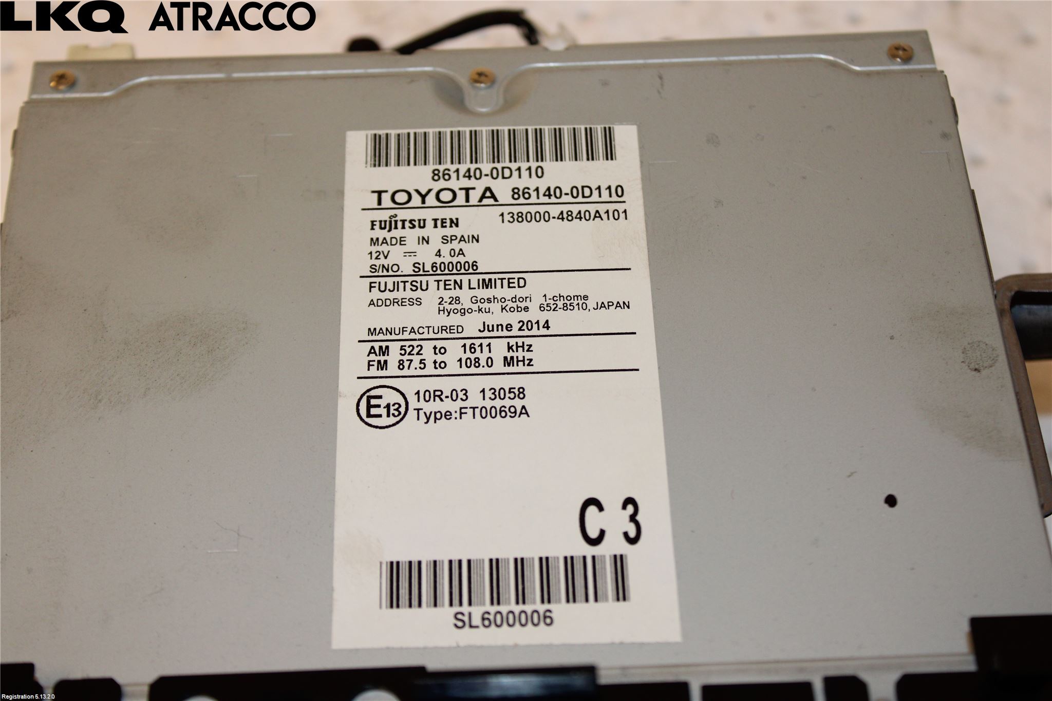 Toyota YARIS XP130 12-14 Stereo Radio