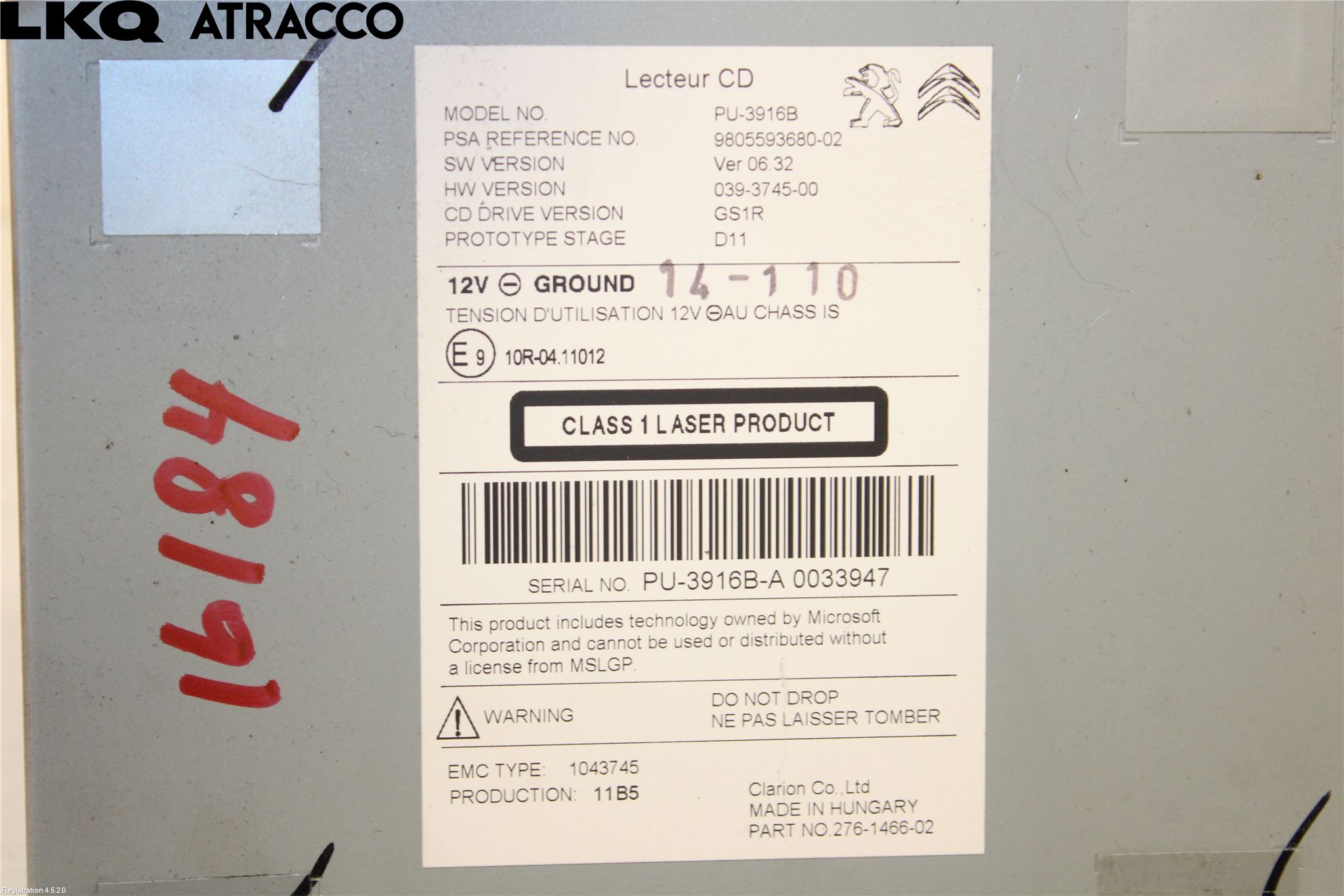 Peugeot 308 14-21 Stereo Cd Veksler