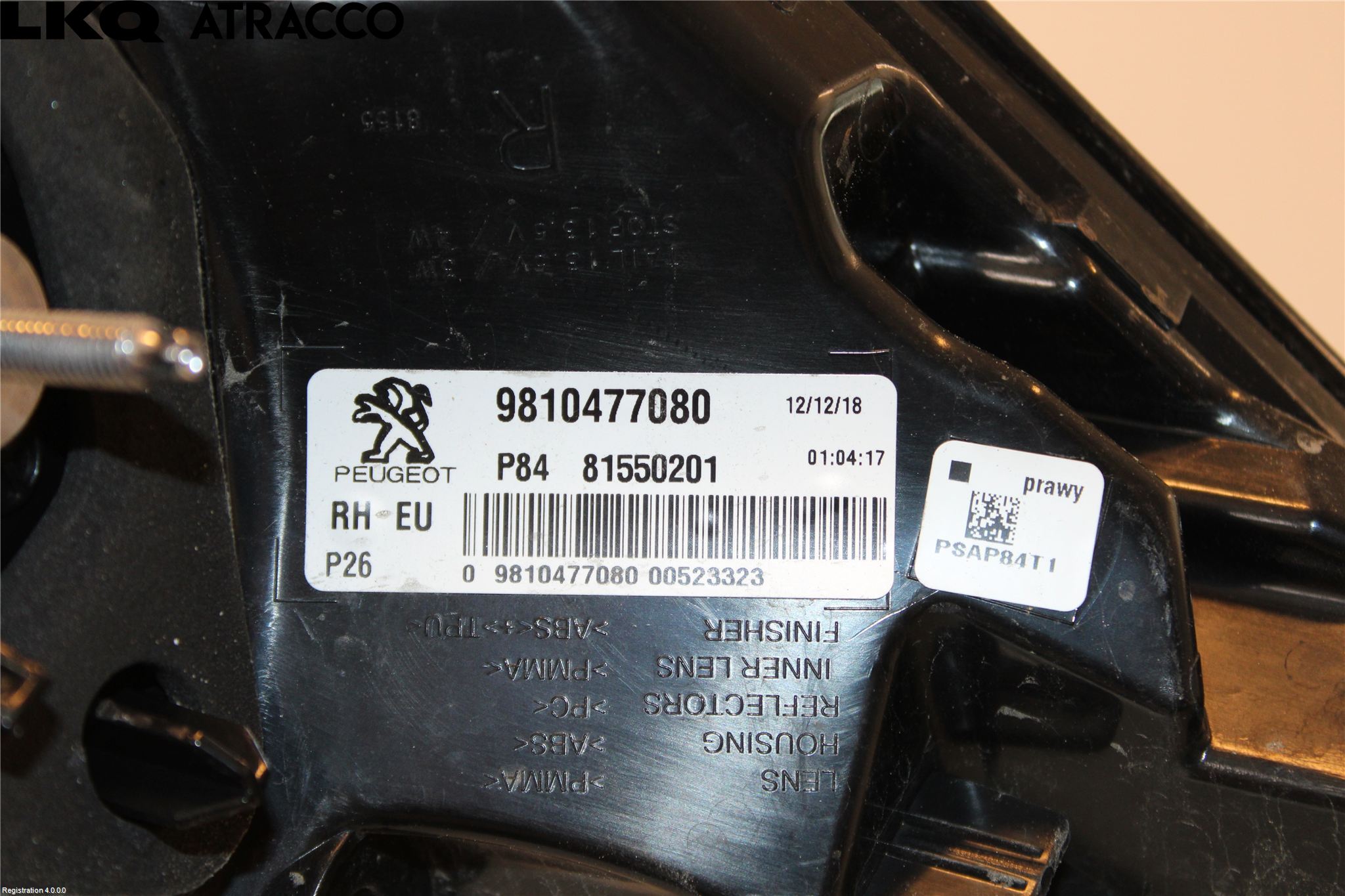 Peugeot 3008 09-16 Baklykt Høyre