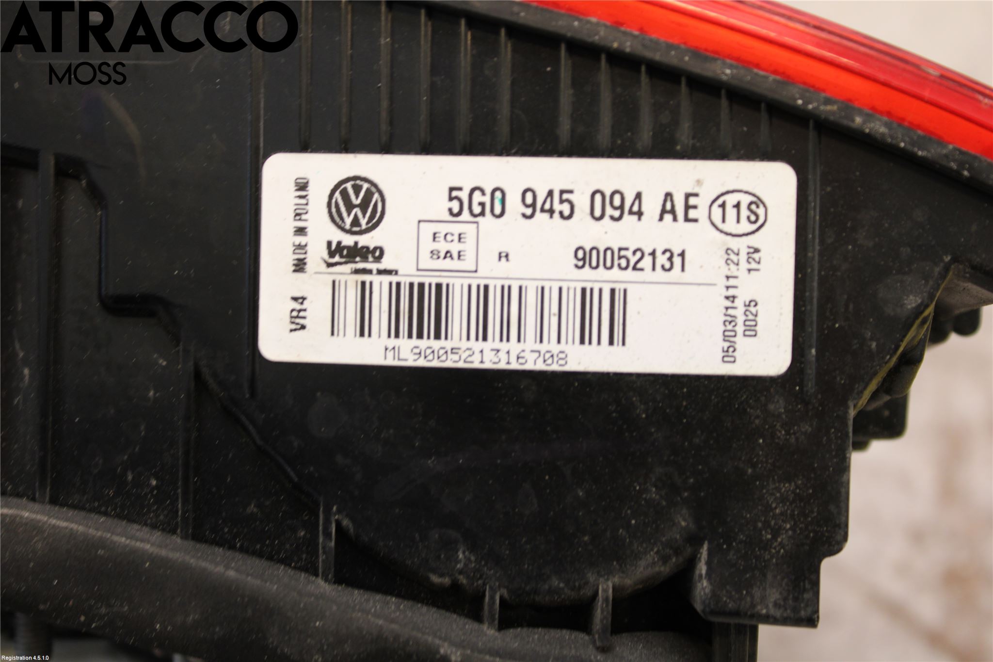 Volkswagen VW GOLF / E-GOLF VII 13-20 Baklykt Høyre  På Luke(Indre)