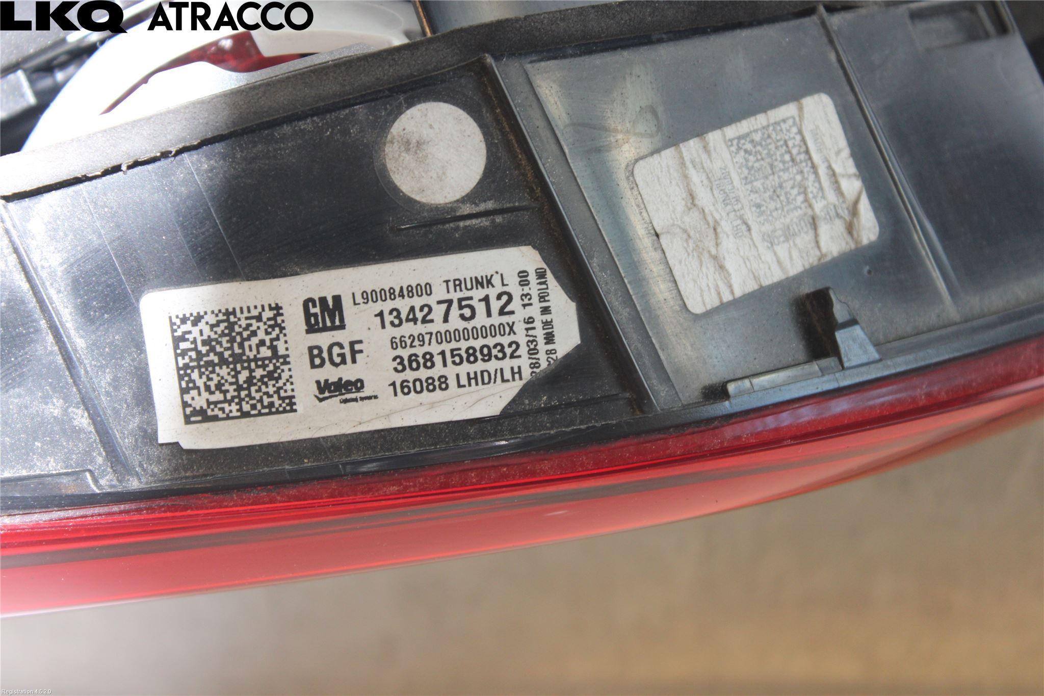 Opel ASTRA K 16-22 Baklykt Venstre  På Luke(Indre