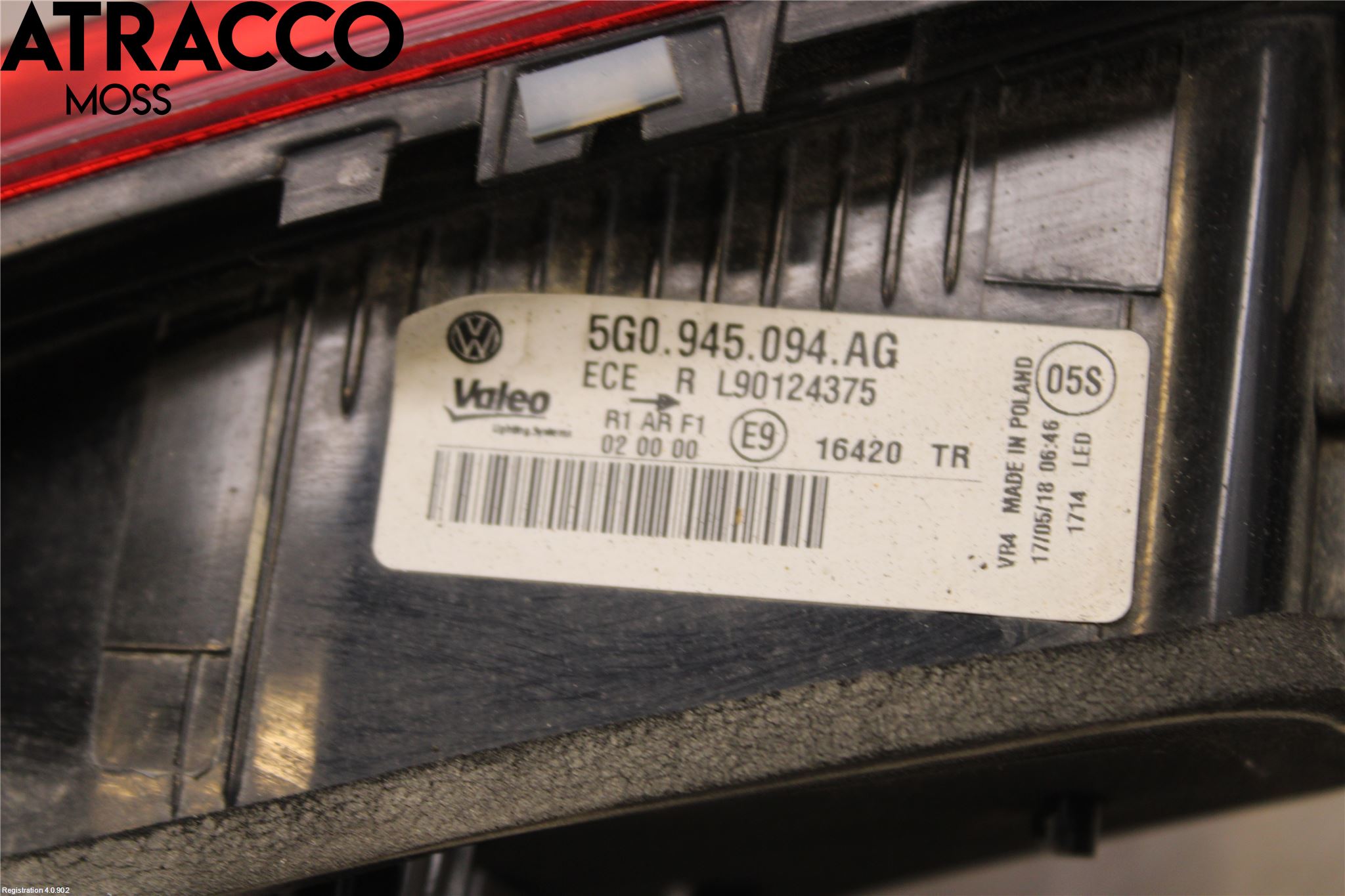 Volkswagen VW GOLF / E-GOLF VII 13-20 Baklykt Høyre  På Luke(Indre)