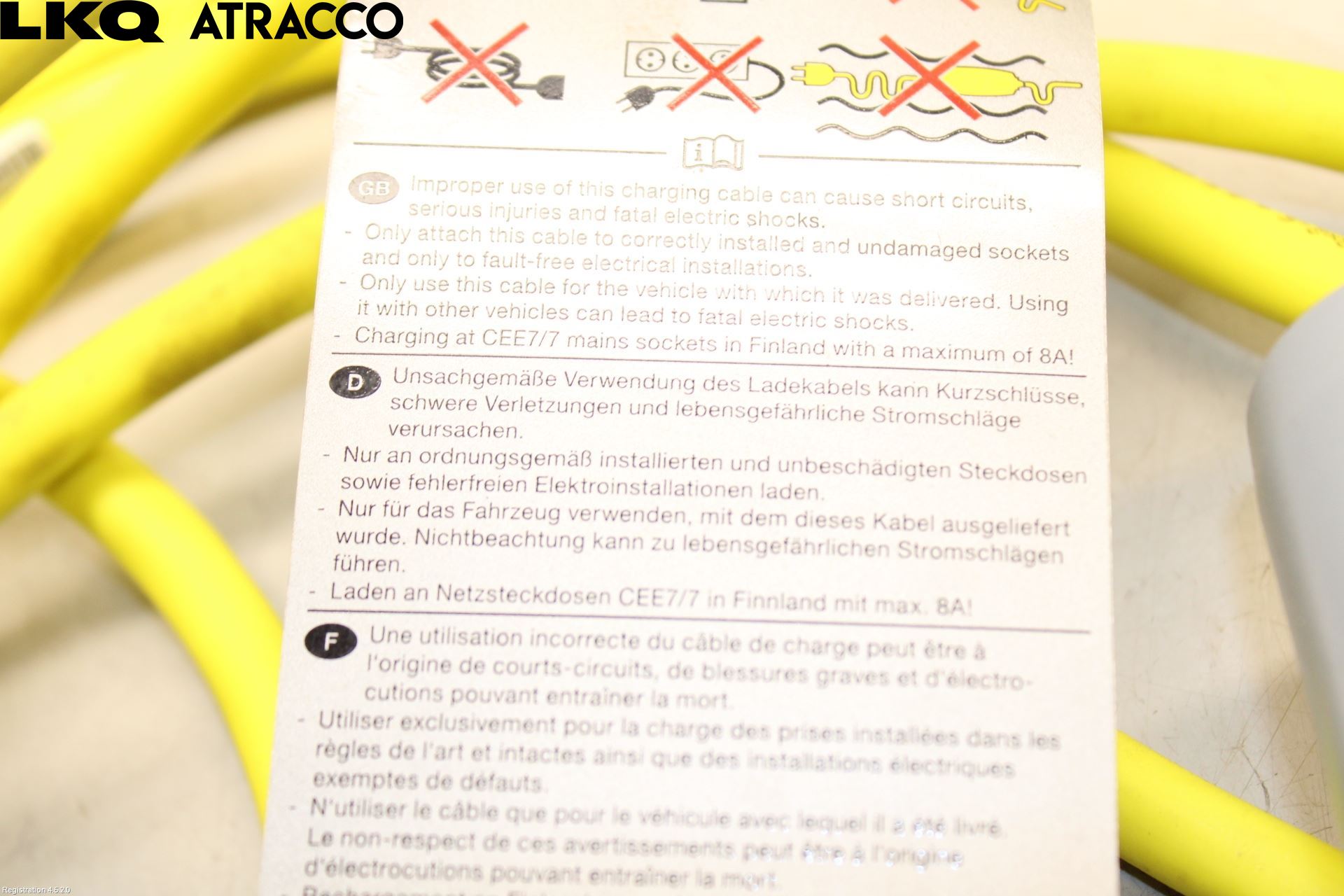 Volkswagen VW GOLF / E-GOLF VII 13-20 Laddkabel Elbil