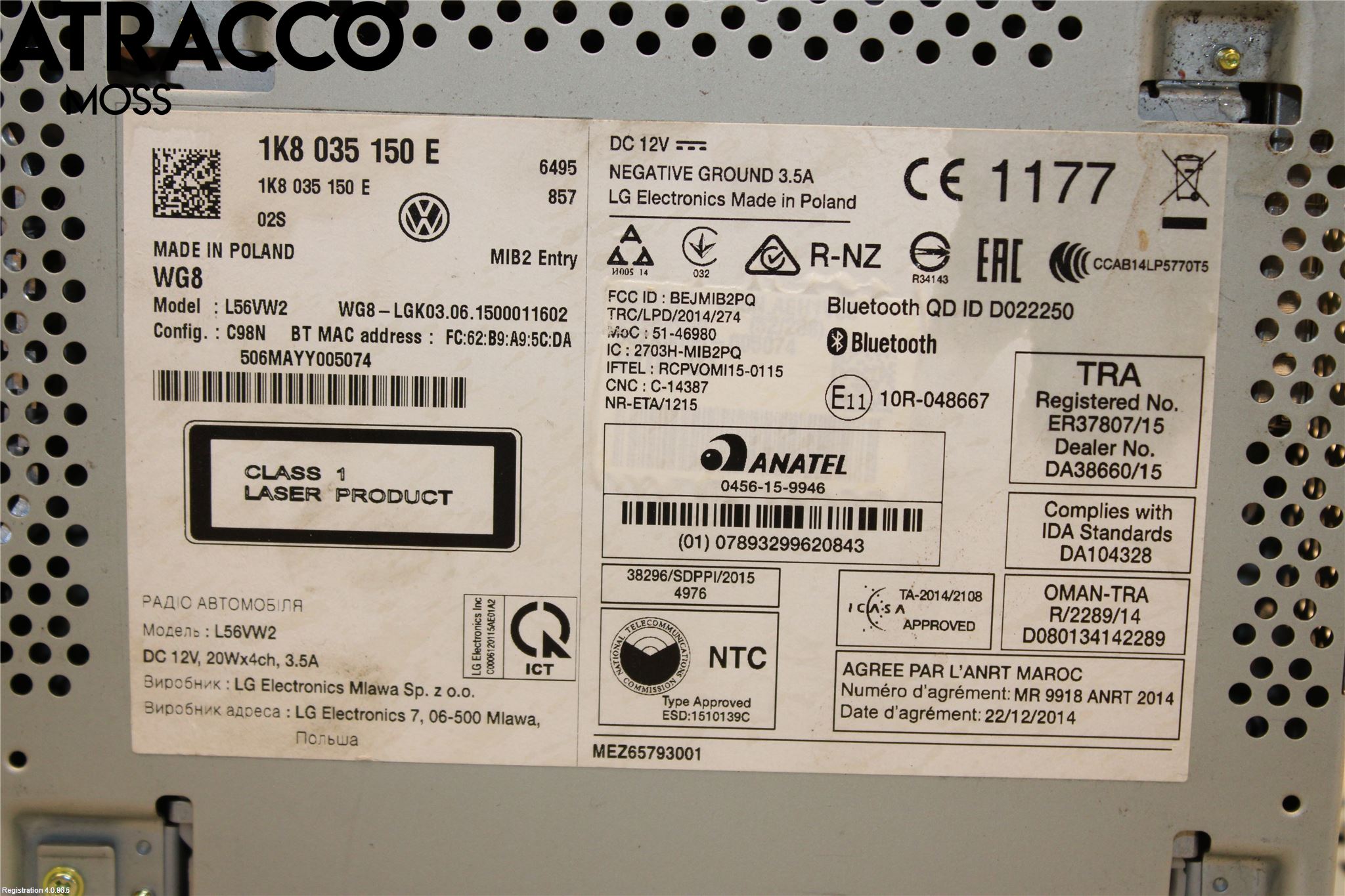 Volkswagen VW CADDY 16-20 Stereo Radio Med Cd