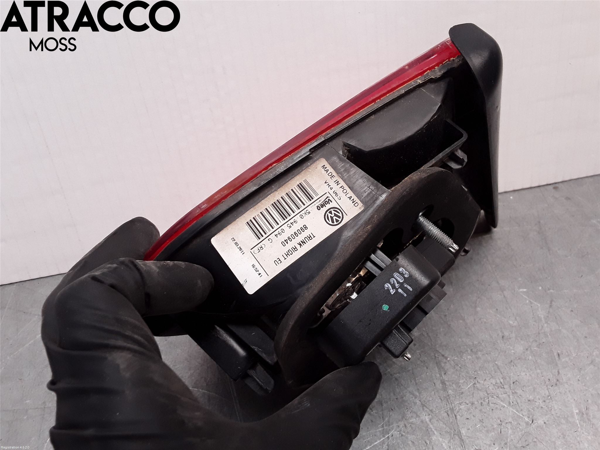 Volkswagen VW GOLF VI 09-13 Baklykt Høyre  På Luke(Indre)