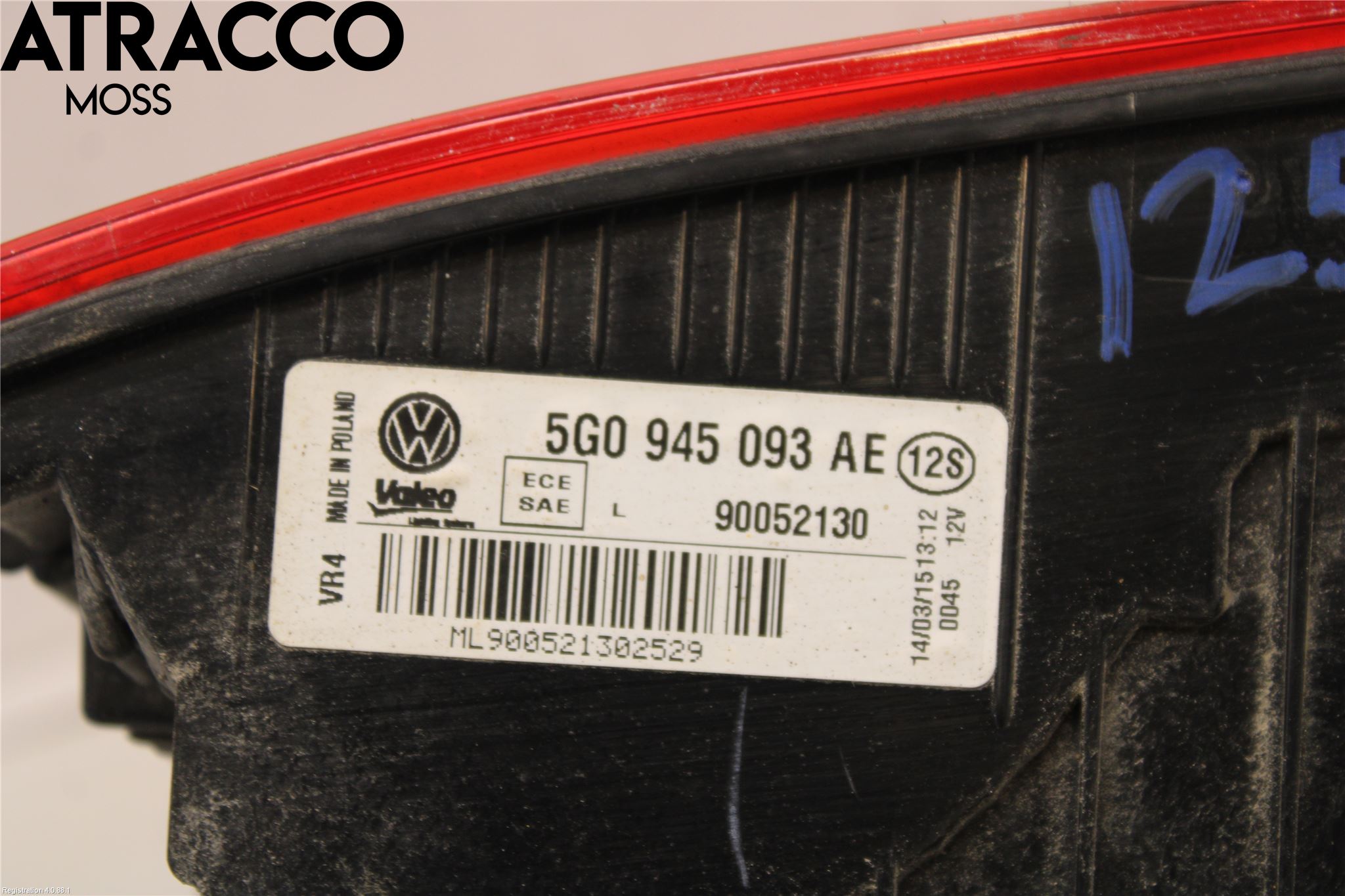 Volkswagen VW GOLF / E-GOLF VII 13-20 Baklykt Venstre  På Luke(Indre