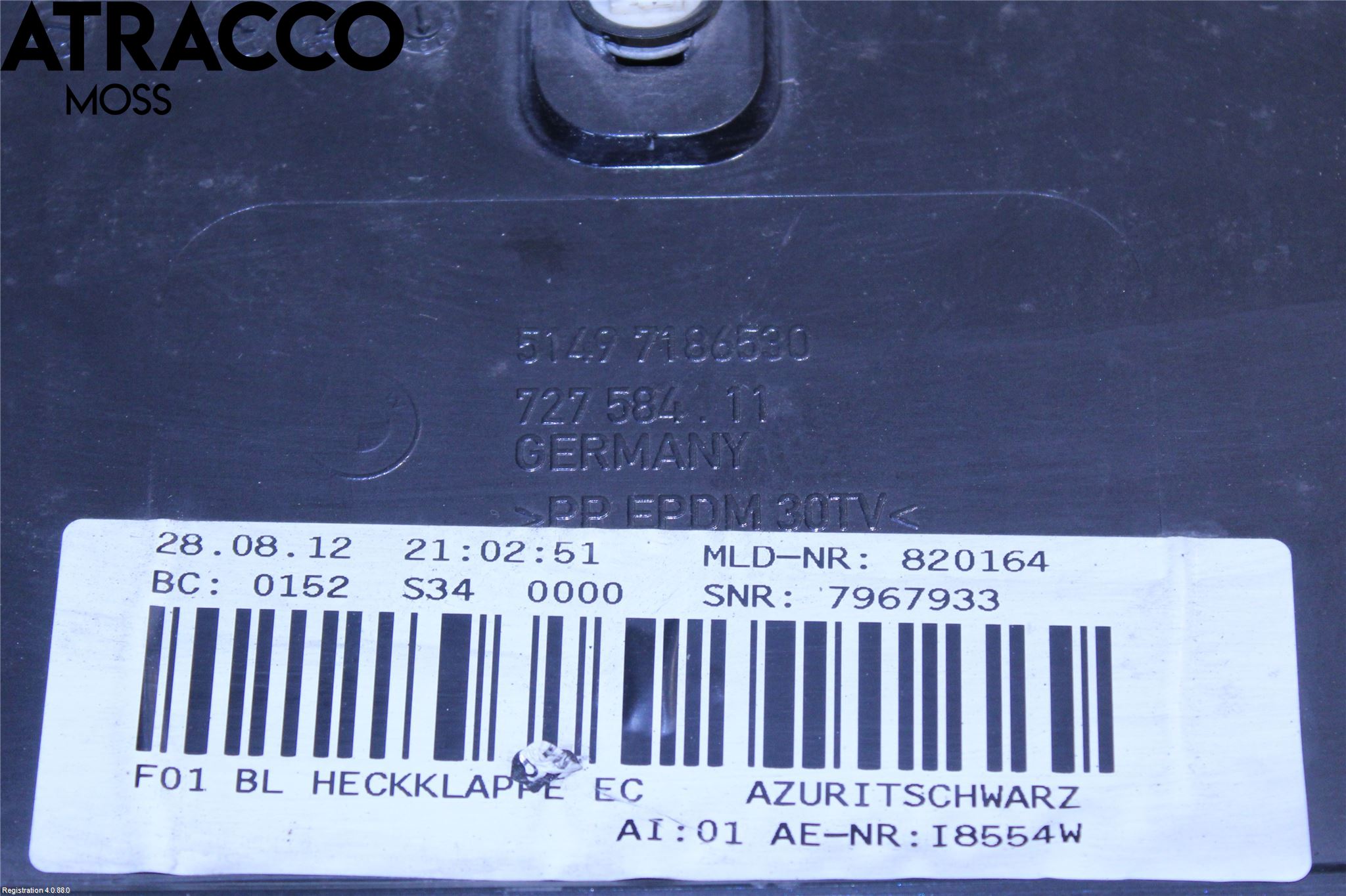 BMW 7 F01/02/03/04 09-15 Refleksplate - Skiltplate