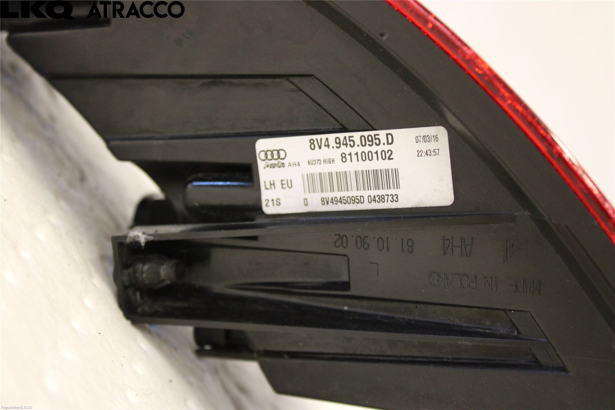 Audi A3/S3 05-13 Baklykt Venstre