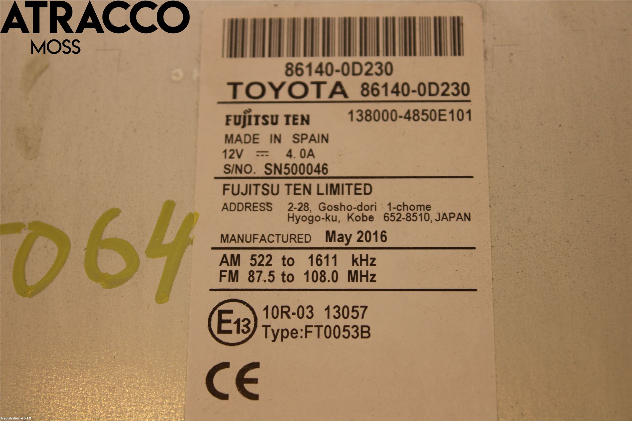 Toyota YARIS XP130 15-20 Stereo Radio Med Cd