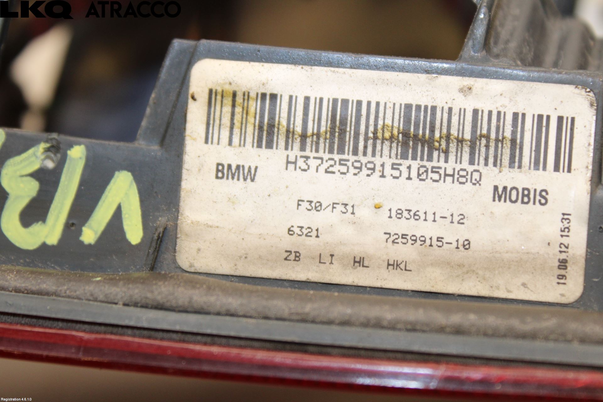 BMW 3 F30/F31/F80 12-19 Baklykt Venstre  På Luke(Indre