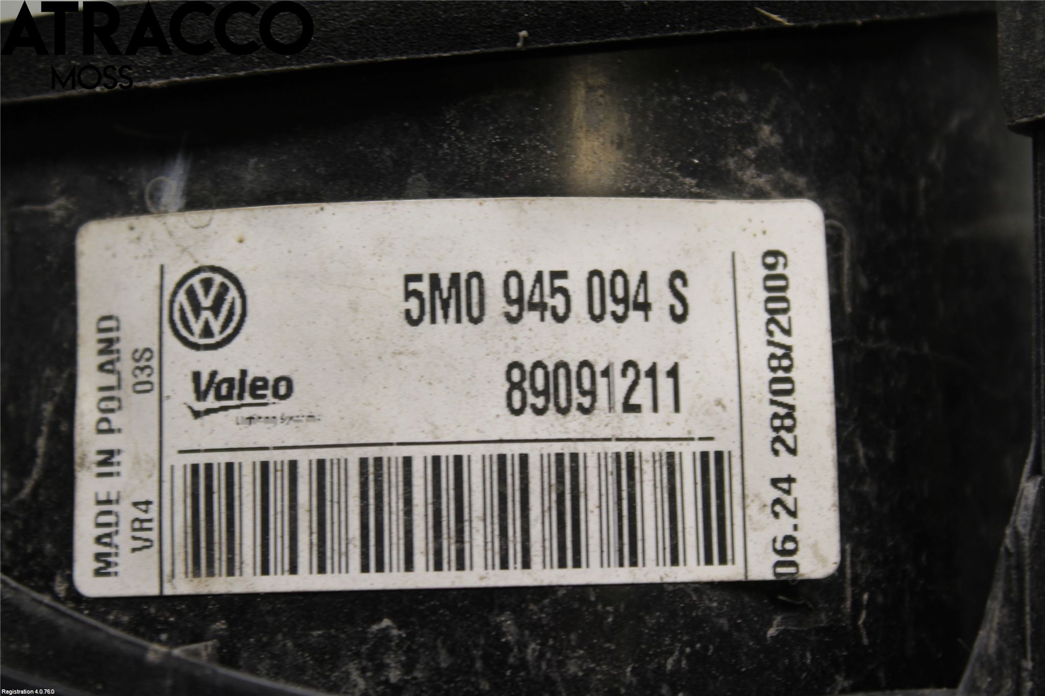 Volkswagen VW GOLF PLUS/CROSS GOLF 04-14 Baklykt Høyre  På Luke(Indre)