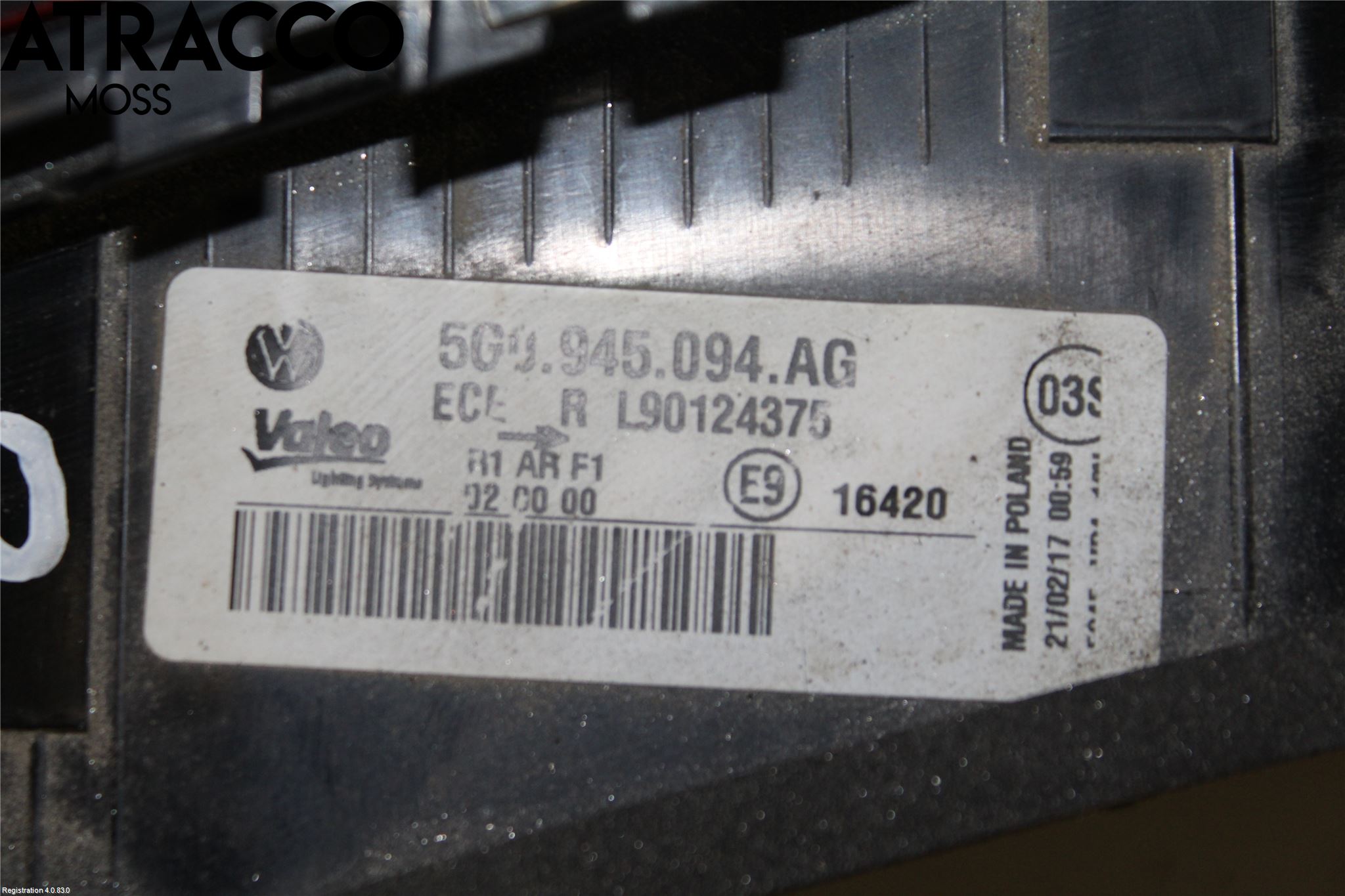 Volkswagen VW GOLF / E-GOLF VII 13-20 Baklykt Høyre  På Luke(Indre)