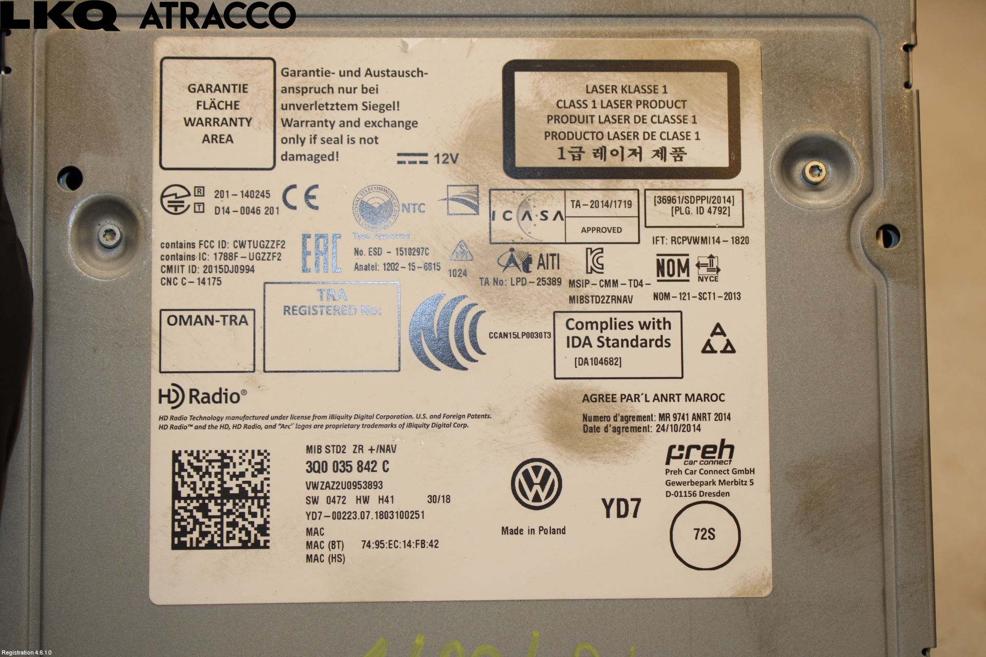 Volkswagen VW GOLF / E-GOLF VII 13-20 Stereo Radio