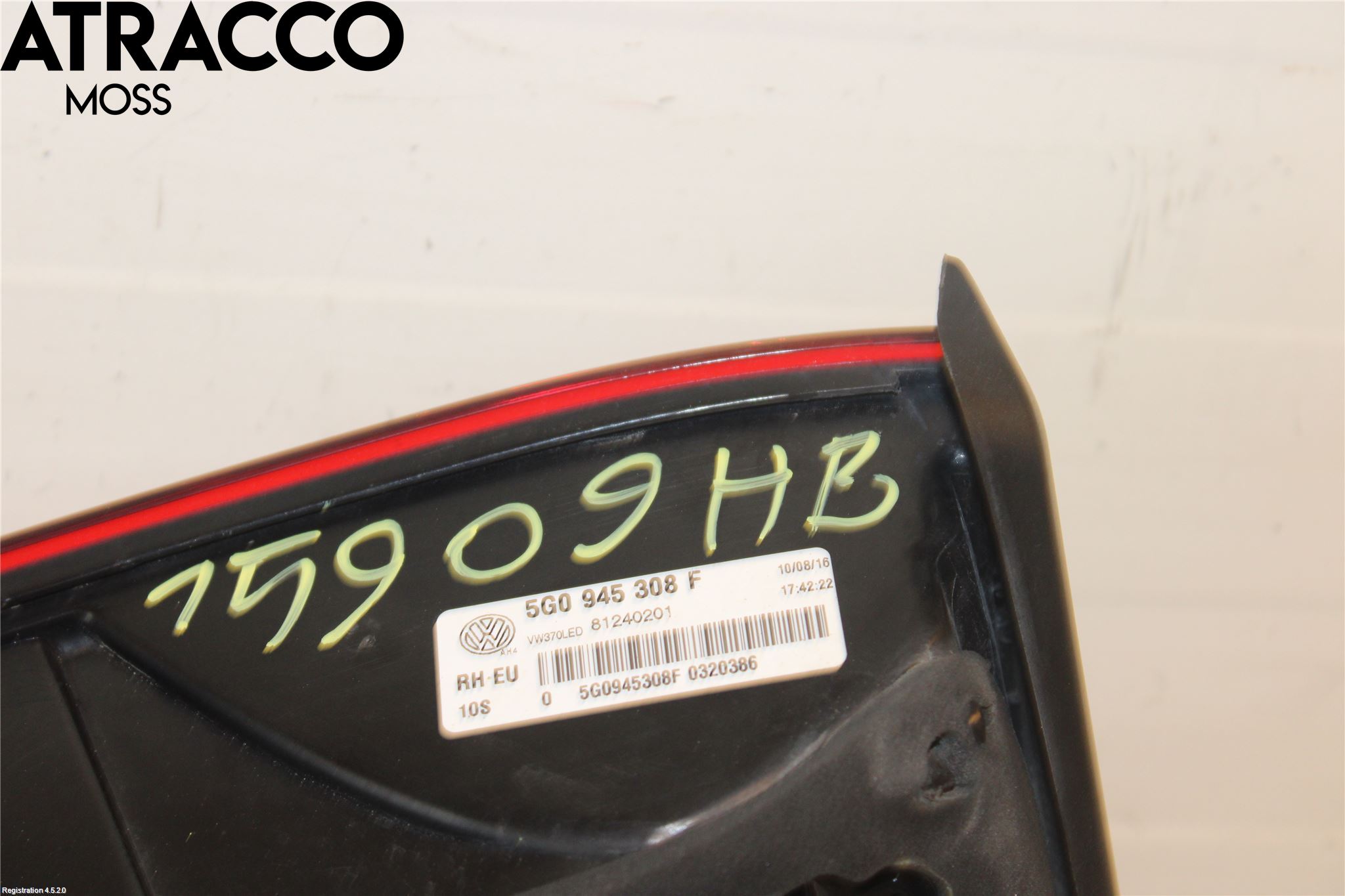 Volkswagen VW GOLF / E-GOLF VII 13-20 Baklykt Høyre  På Luke(Indre)