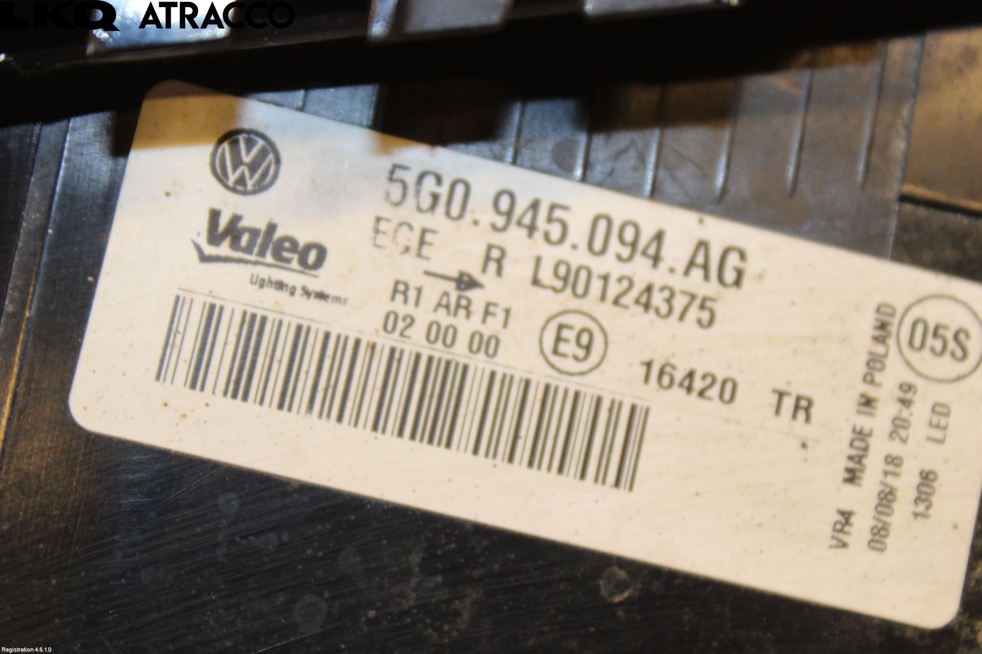 Volkswagen VW GOLF / E-GOLF VII 13-20 Baklykt Høyre  På Luke(Indre)