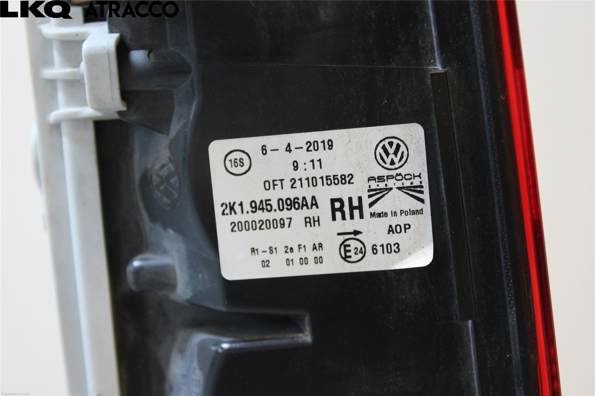 Volkswagen VW CADDY 16-20 Baklykt Høyre