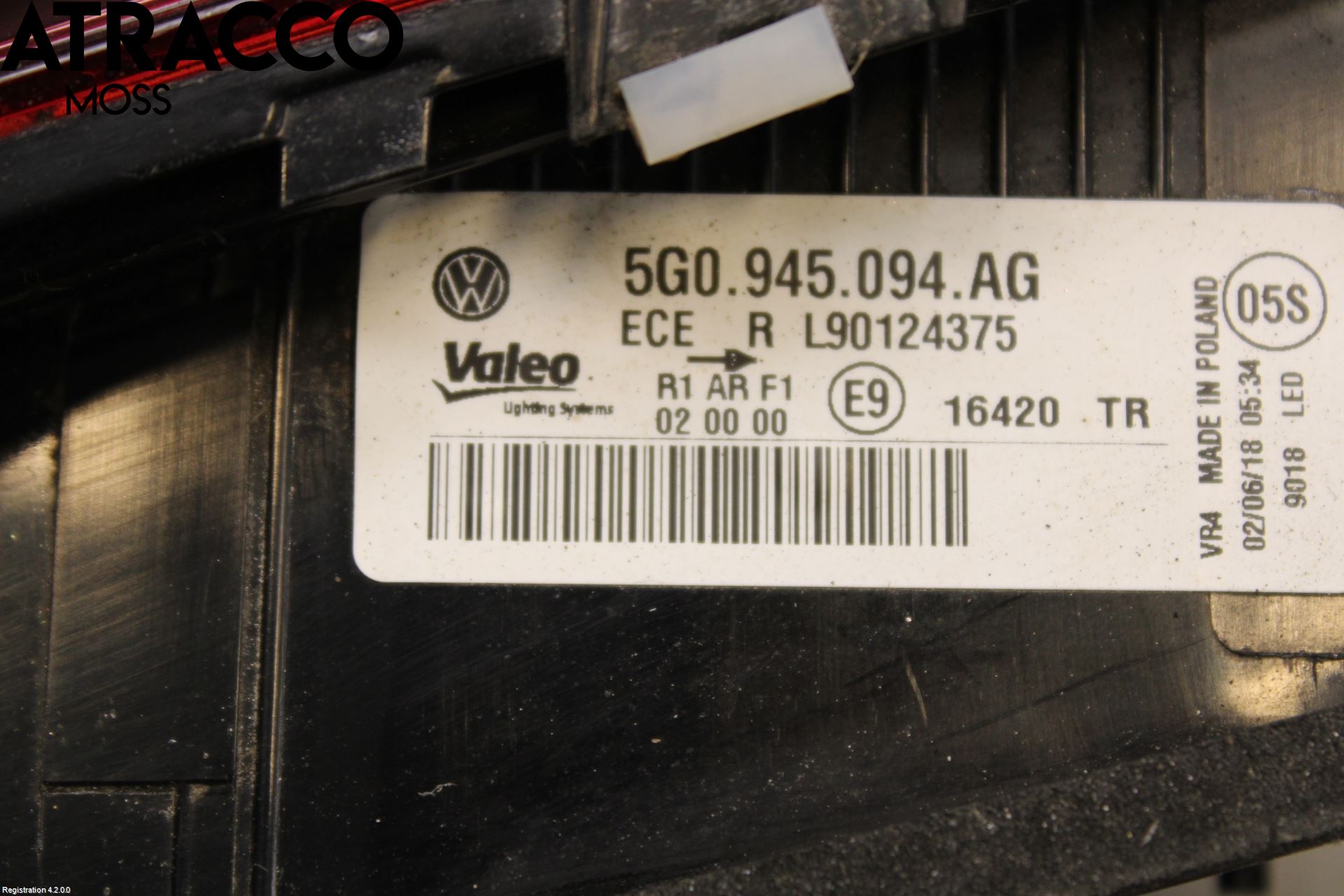 Volkswagen VW GOLF / E-GOLF VII 13-20 Baklykt Høyre  På Luke(Indre)