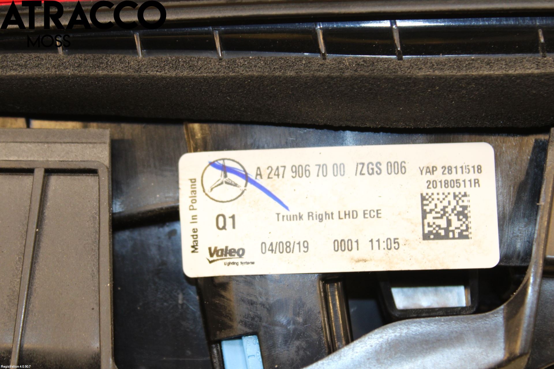 Mercedes-Benz MB B-KLASS (W246/W242) 12-19 Baklykt Høyre  På Luke(Indre)
