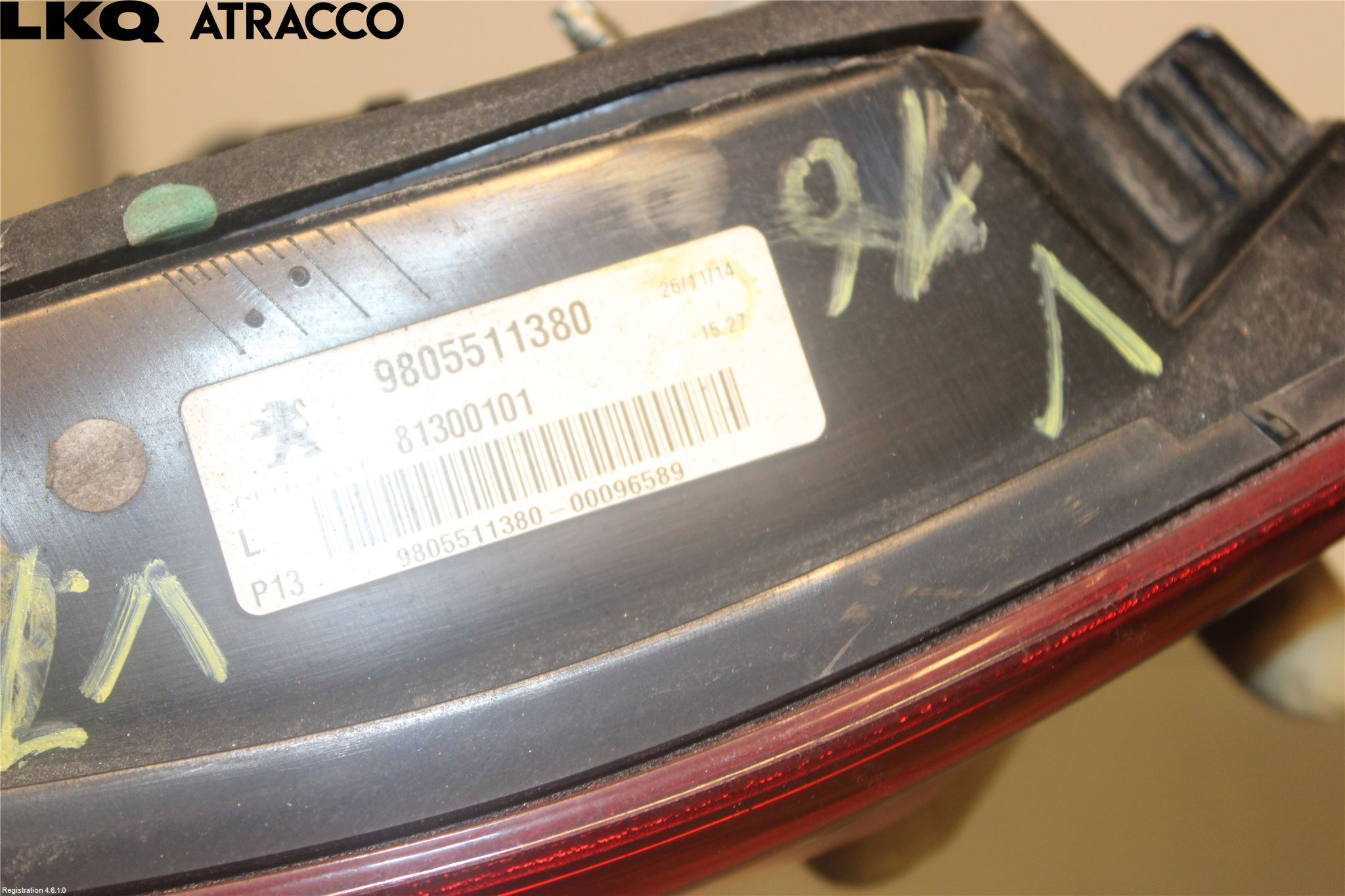 Peugeot 3008 09-16 Baklykt Venstre  På Luke(Indre