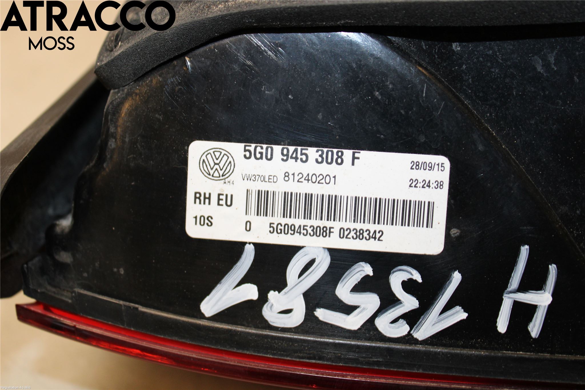 Volkswagen VW GOLF / E-GOLF VII 13-20 Baklykt Høyre  På Luke(Indre)