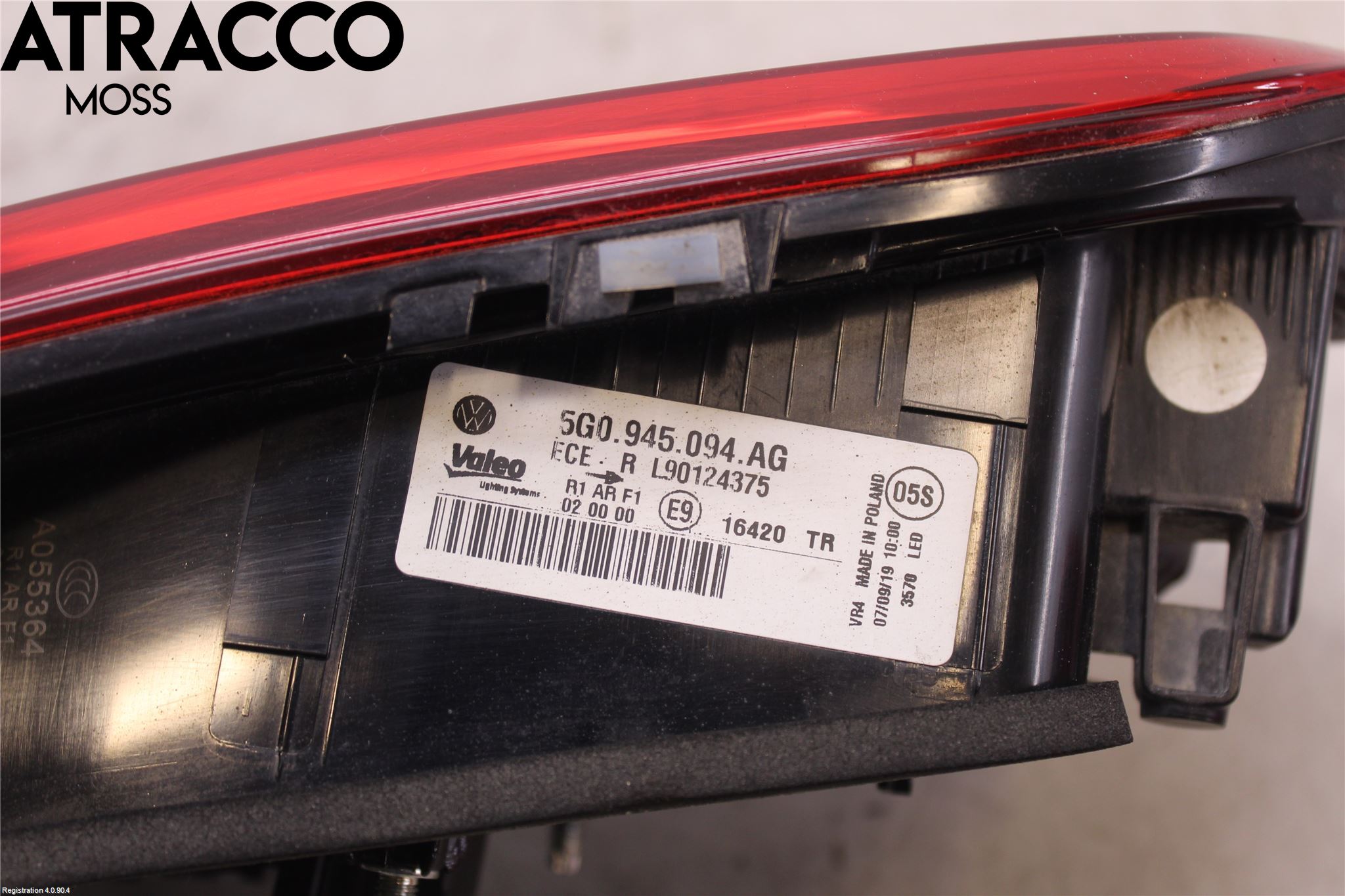 Volkswagen VW GOLF / E-GOLF VII 13-20 Baklykt Høyre  På Luke(Indre)