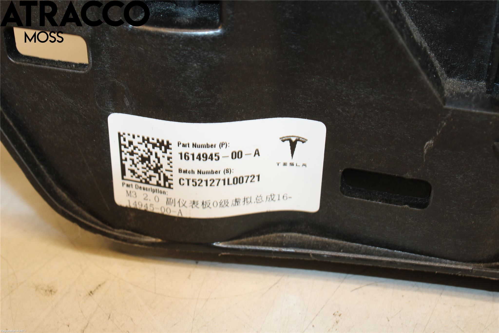 Tesla MODEL 3 17- Innr Konsoll-Lomme